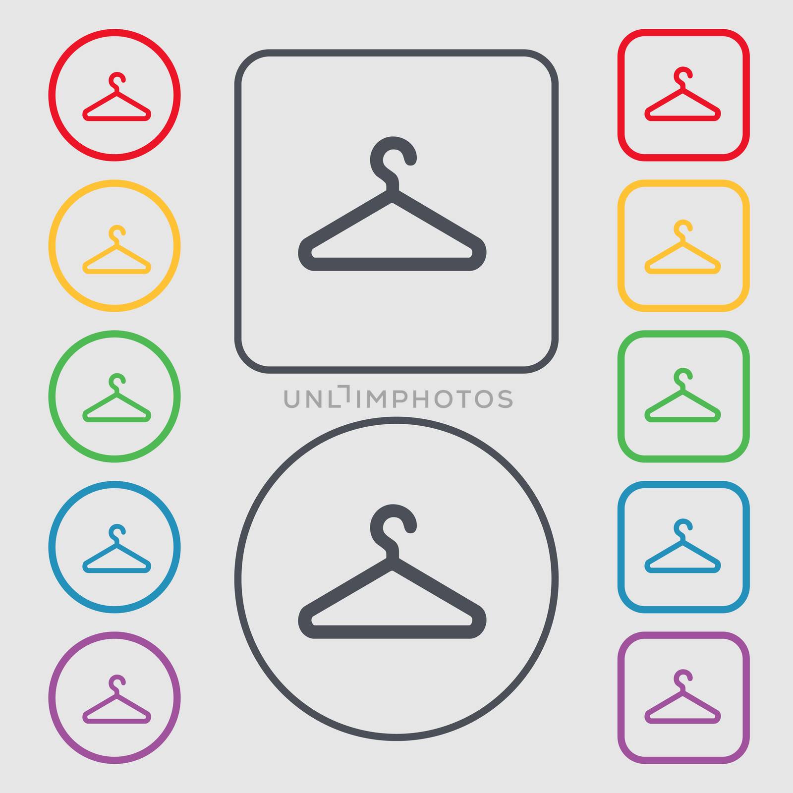 clothes hanger icon sign. symbol on the Round and square buttons with frame.  by serhii_lohvyniuk