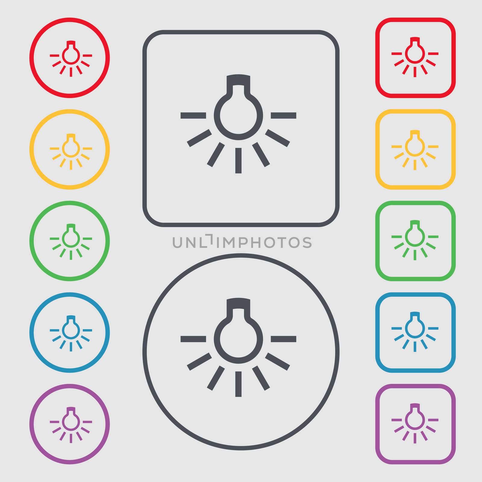 light bulb icon sign. symbol on the Round and square buttons with frame.  by serhii_lohvyniuk
