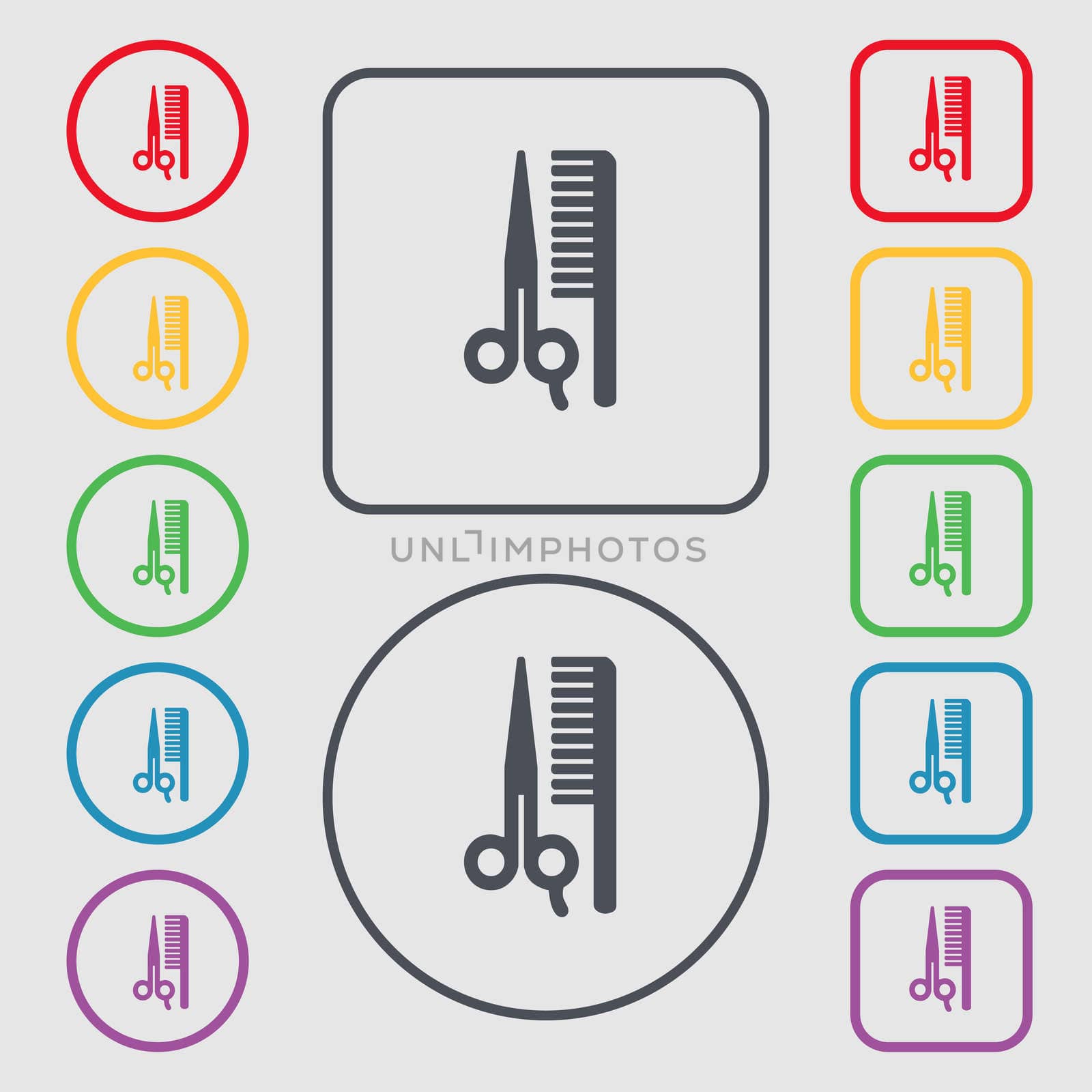 hair icon sign. symbol on the Round and square buttons with frame. illustration