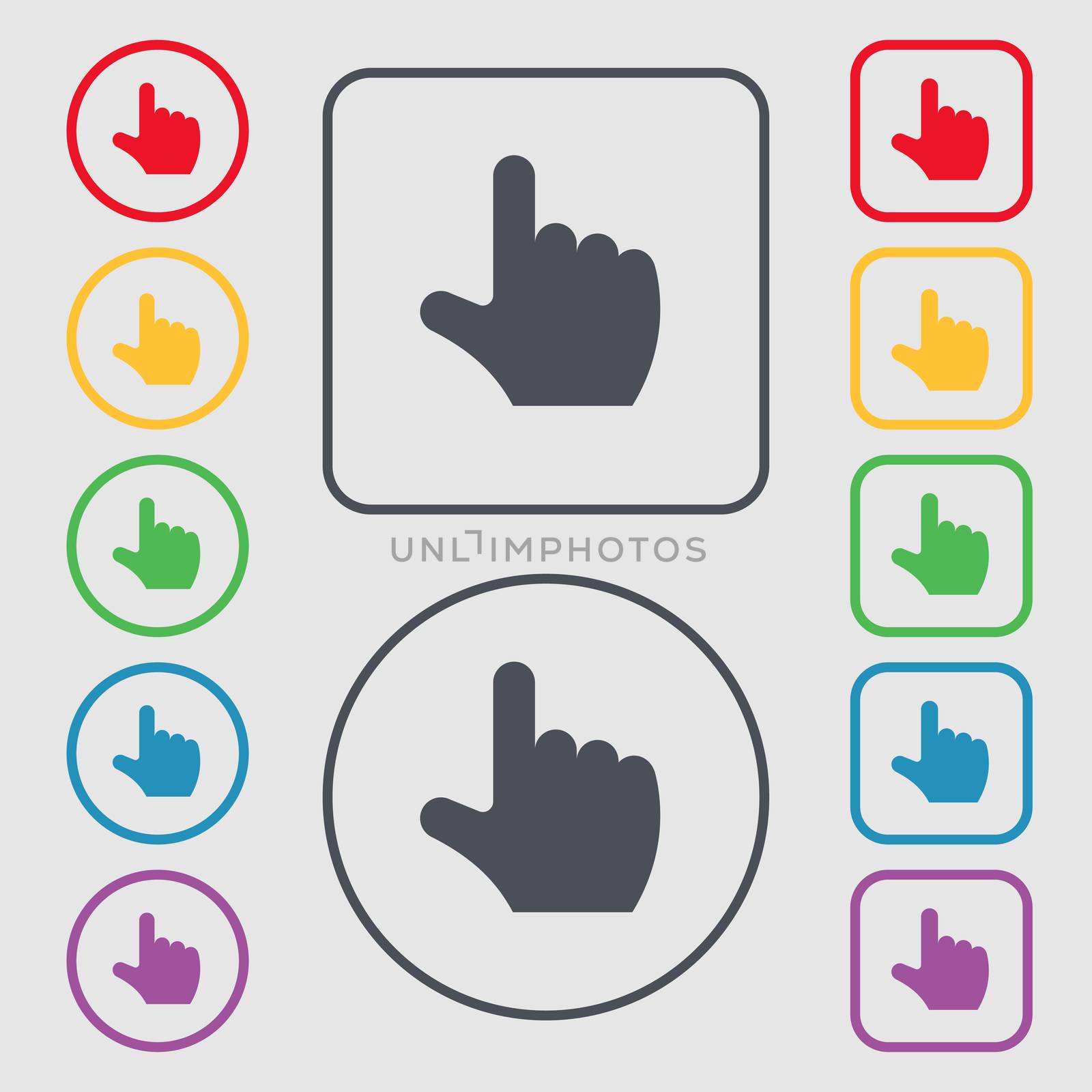pointing hand icon sign. symbol on the Round and square buttons with frame.  by serhii_lohvyniuk