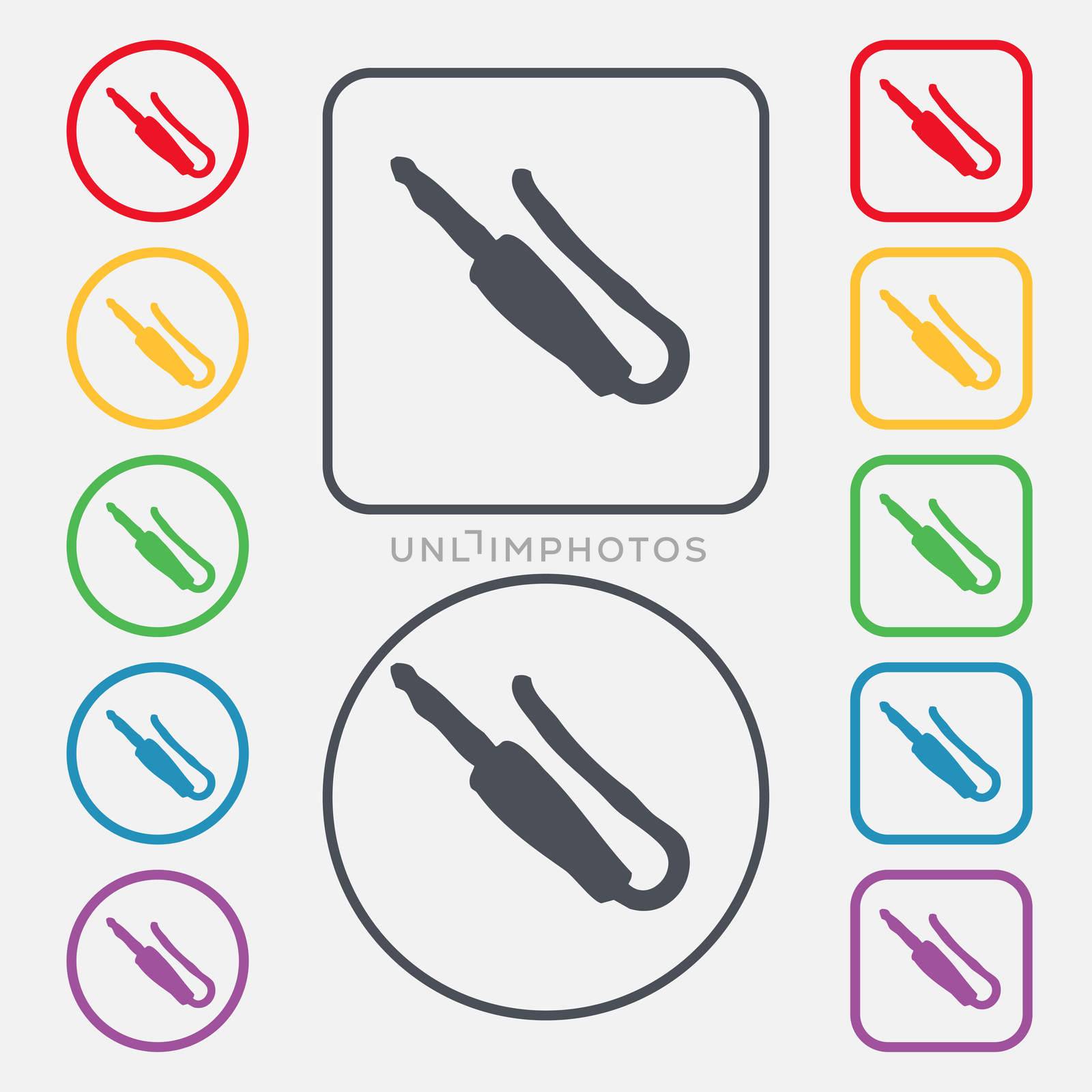 plug, mini jack icon sign. symbol on the Round and square buttons with frame. illustration