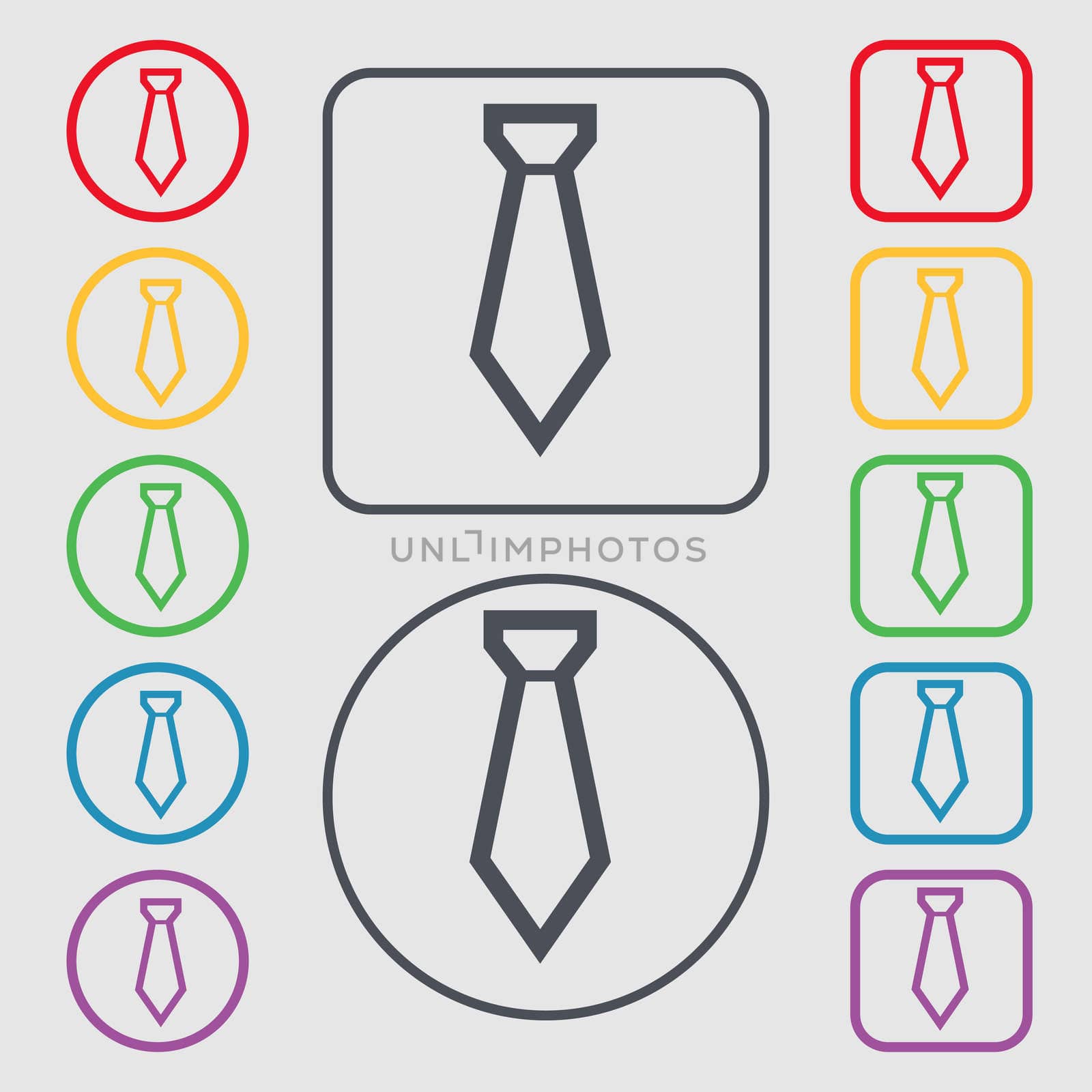 Tie icon sign. symbol on the Round and square buttons with frame. illustration