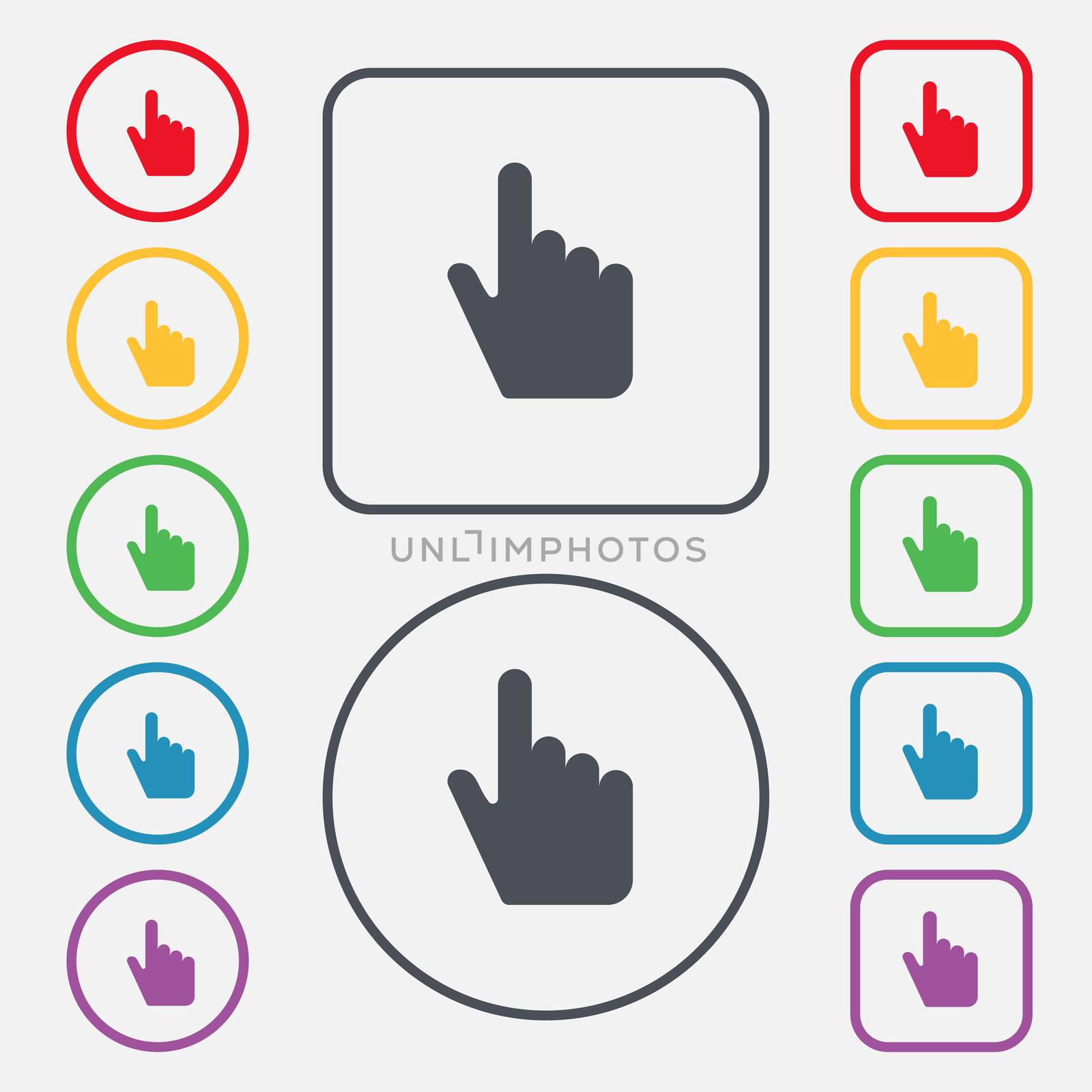 cursor icon sign. symbol on the Round and square buttons with frame. illustration
