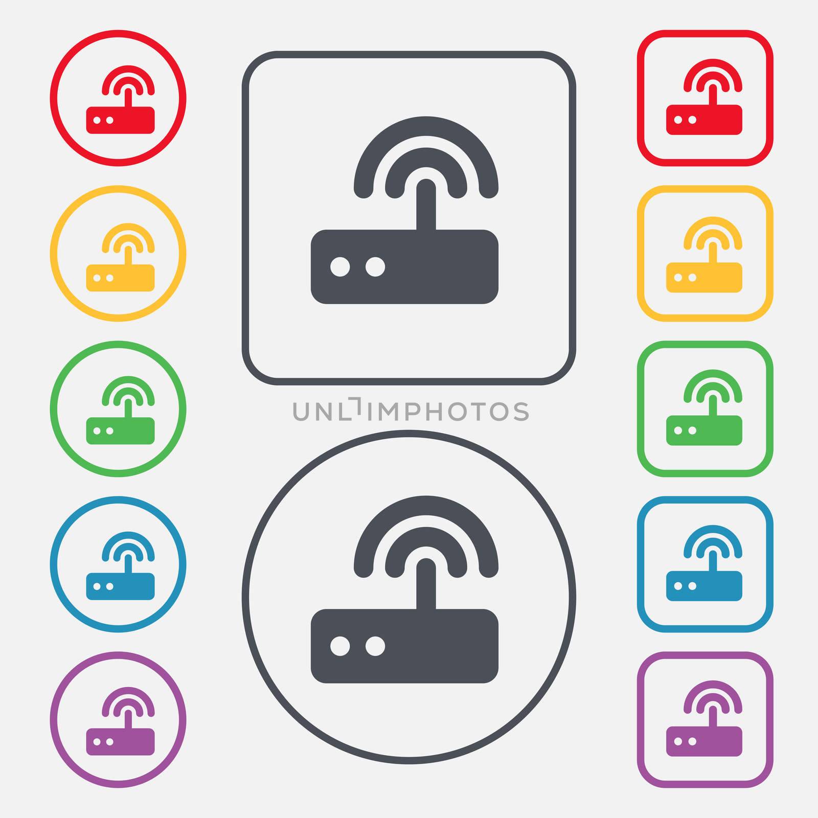 Wi fi router icon sign. symbol on the Round and square buttons with frame.  by serhii_lohvyniuk