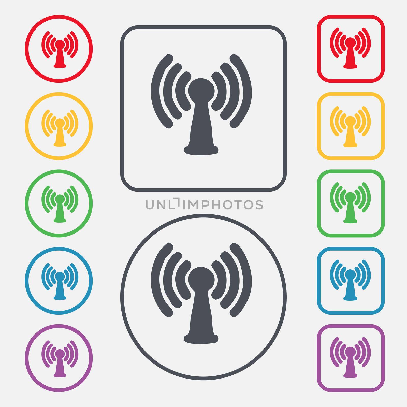 Wi-fi, internet icon sign. symbol on the Round and square buttons with frame. illustration