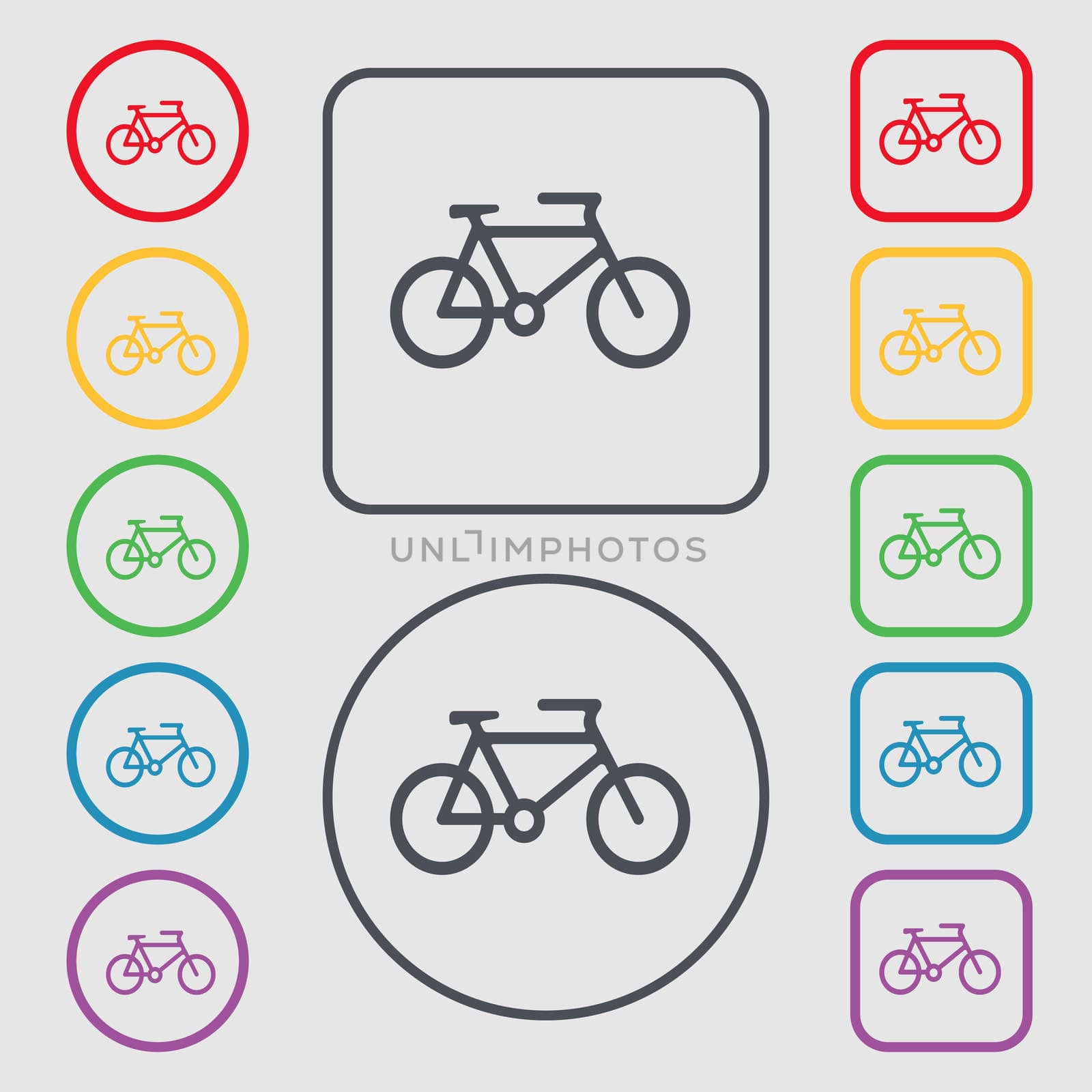 bike icon sign. symbol on the Round and square buttons with frame. illustration