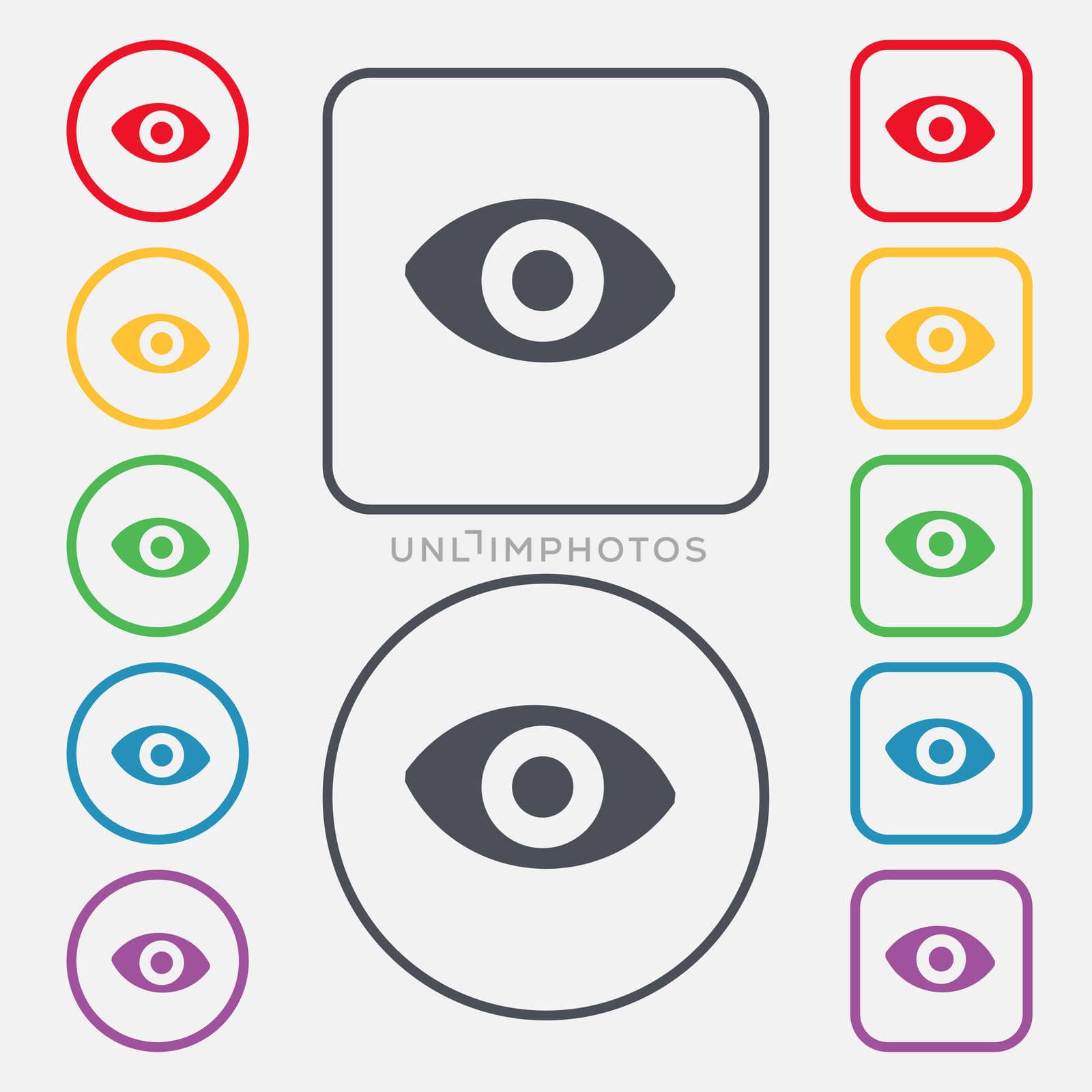 sixth sense, the eye icon sign. symbol on the Round and square buttons with frame. illustration