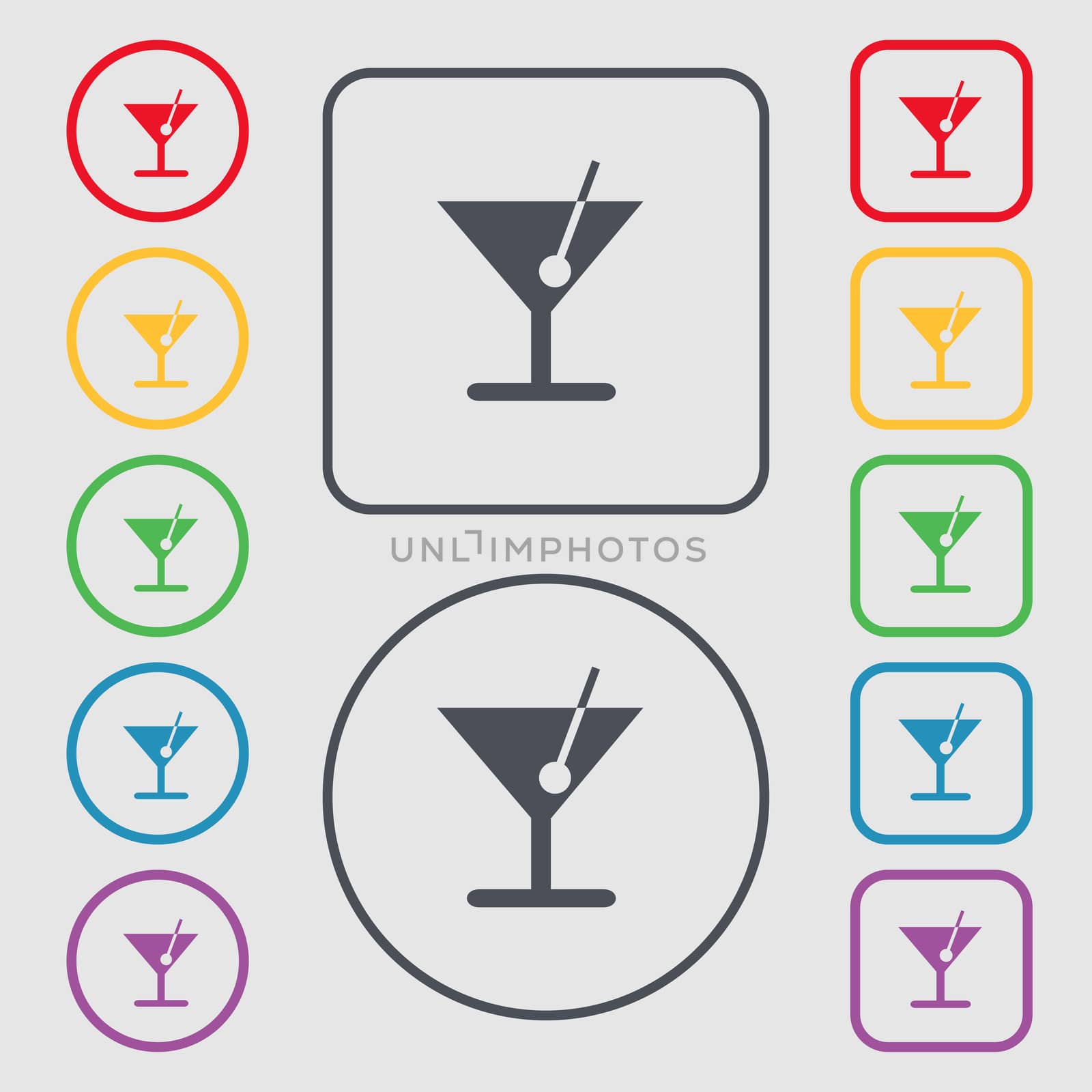 cocktail icon sign. symbol on the Round and square buttons with frame.  by serhii_lohvyniuk