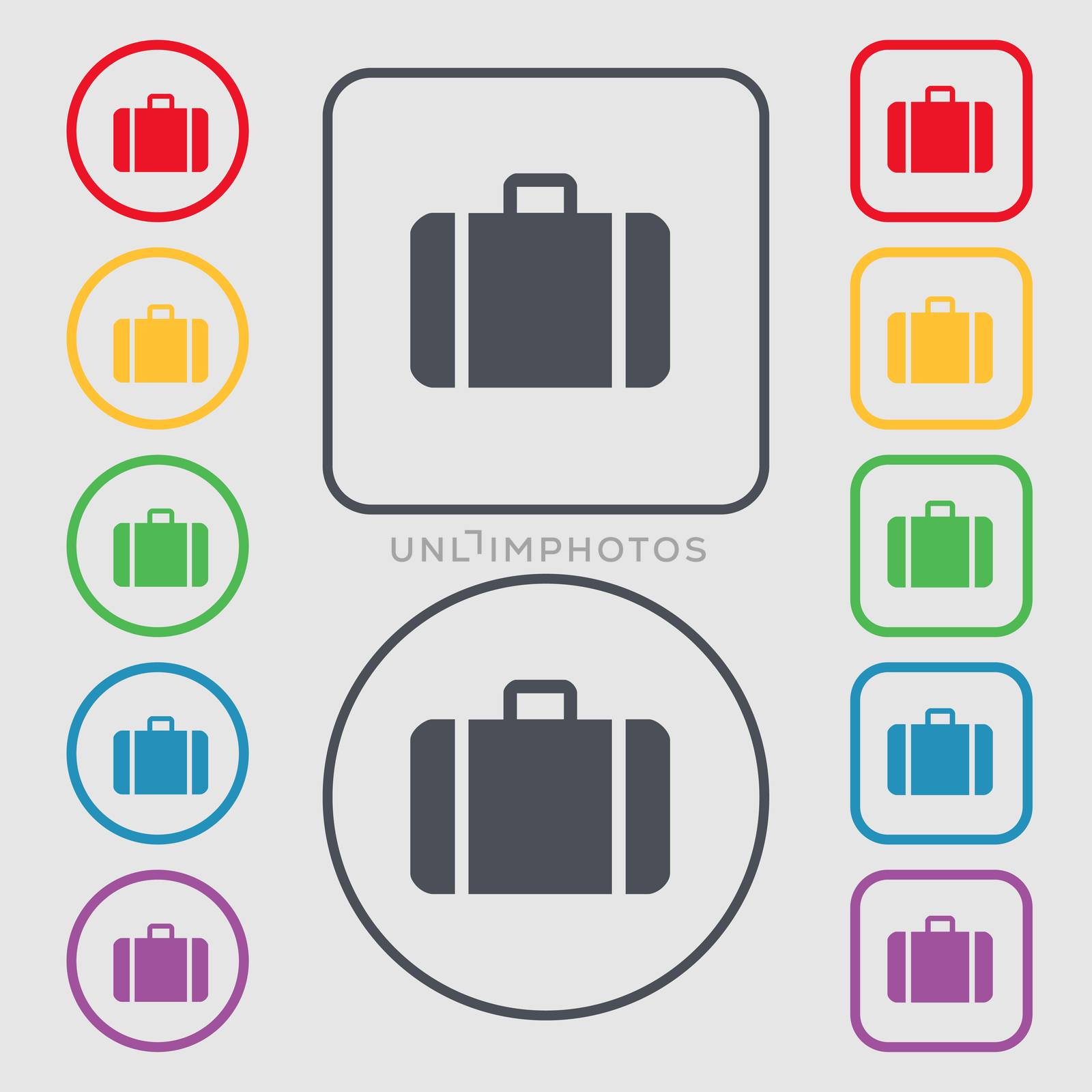 suitcase icon sign. symbol on the Round and square buttons with frame.  by serhii_lohvyniuk