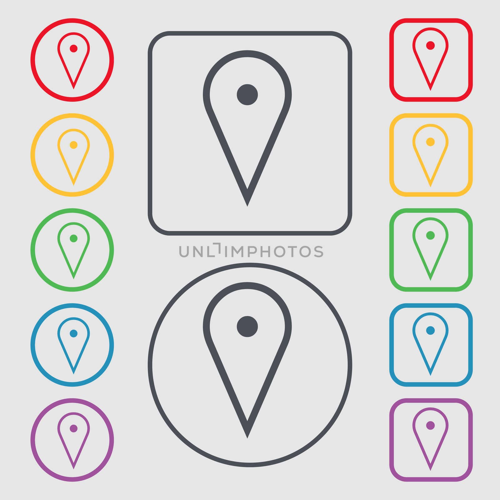 map poiner icon sign. symbol on the Round and square buttons with frame. illustration