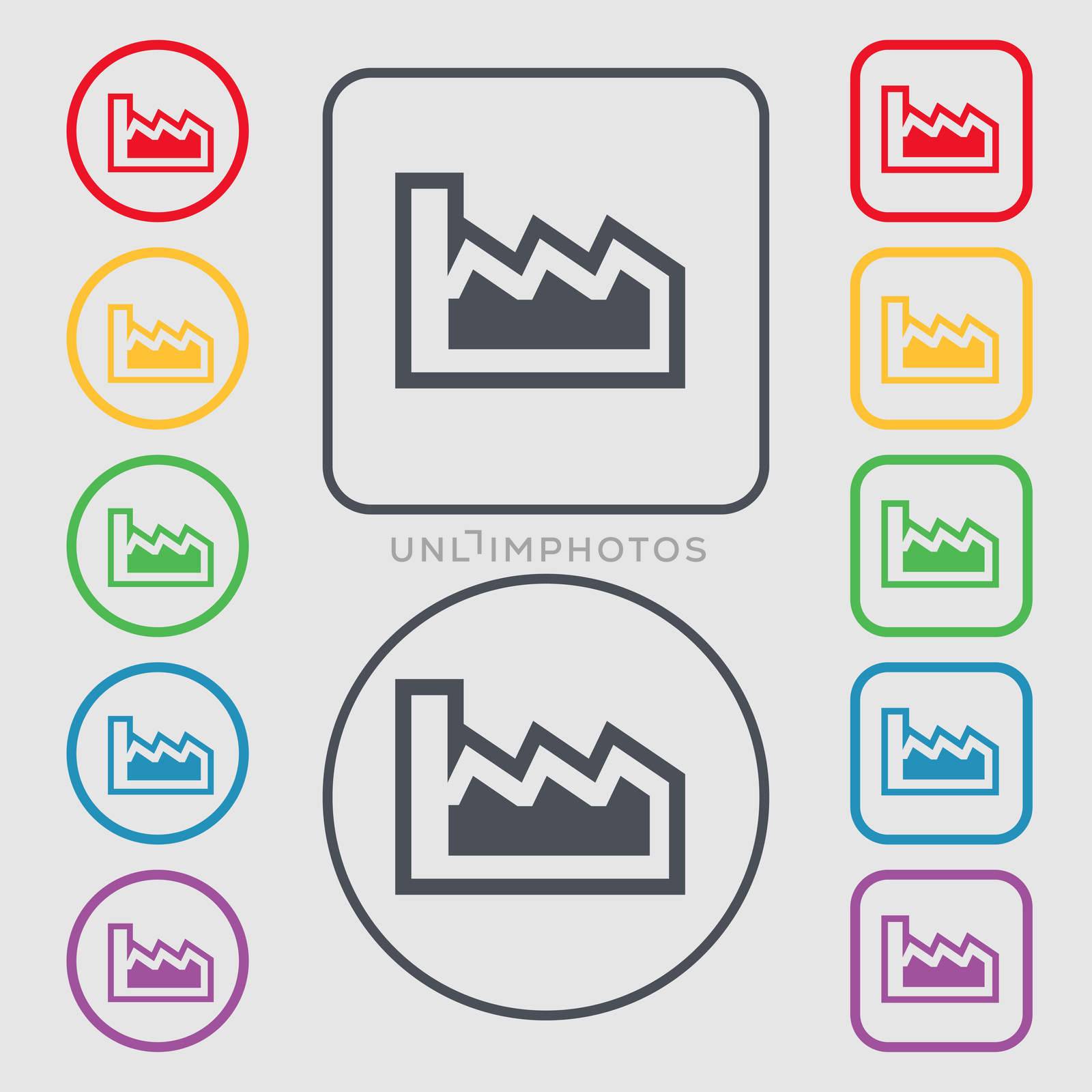 Chart icon sign. symbol on the Round and square buttons with frame. illustration