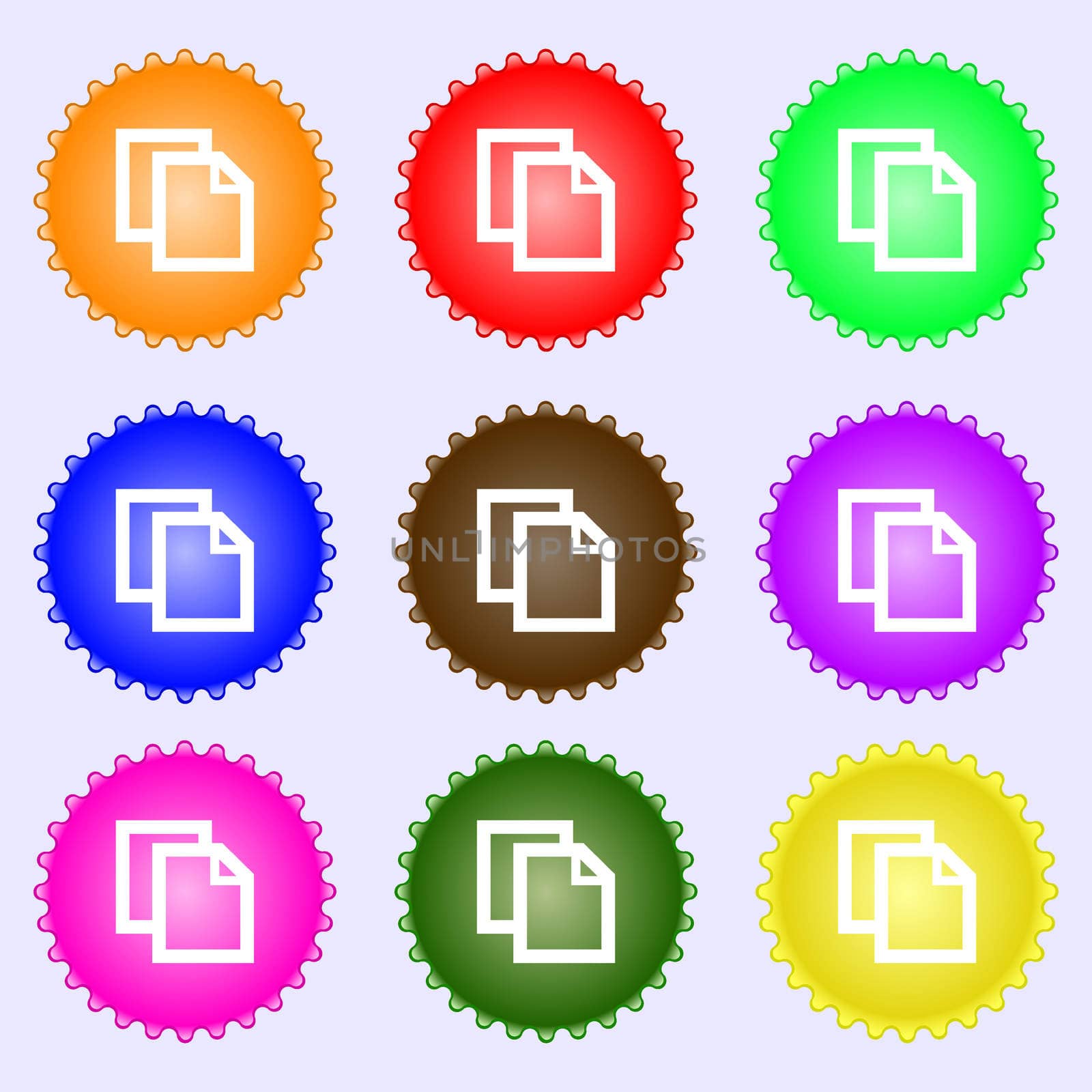 Edit document sign icon. content button.. A set of nine different colored labels. illustration