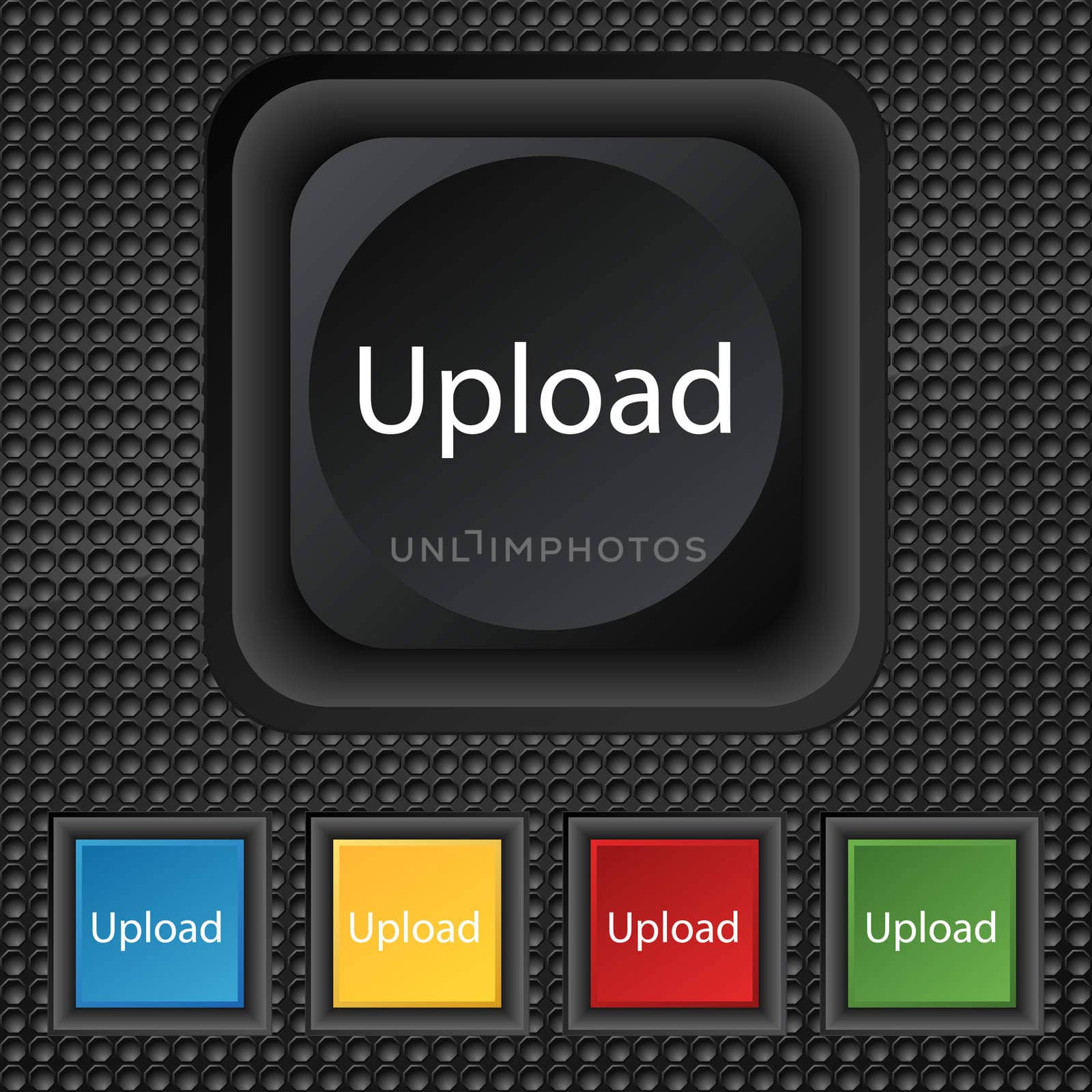 Upload sign icon. Load symbol. Set of colored buttons. illustration