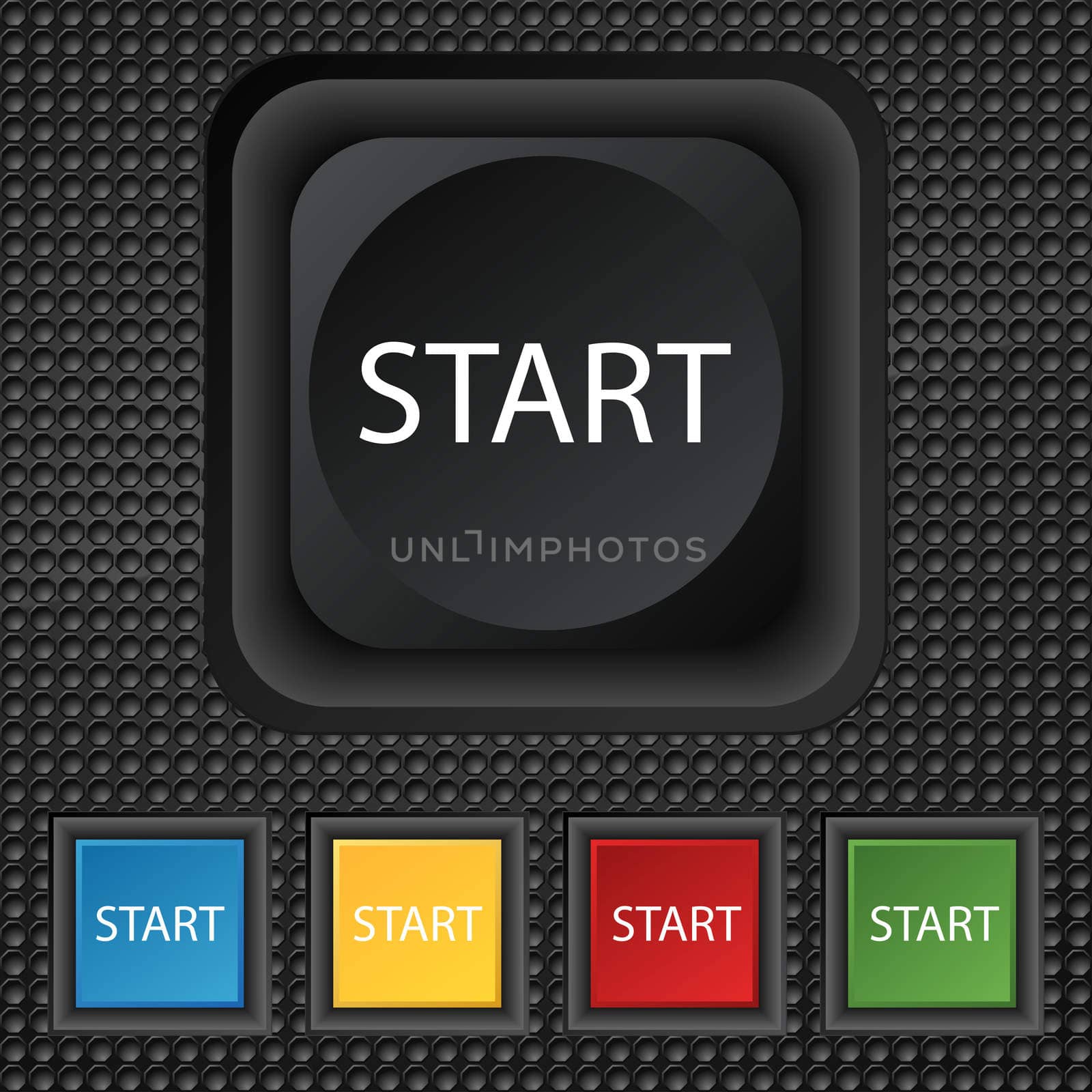 Start engine sign icon. Power button. Set of colored buttons. 