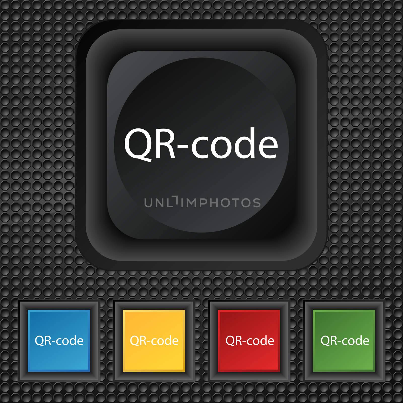 Qr code sign icon. Scan code symbol. Set of colored buttons. illustration