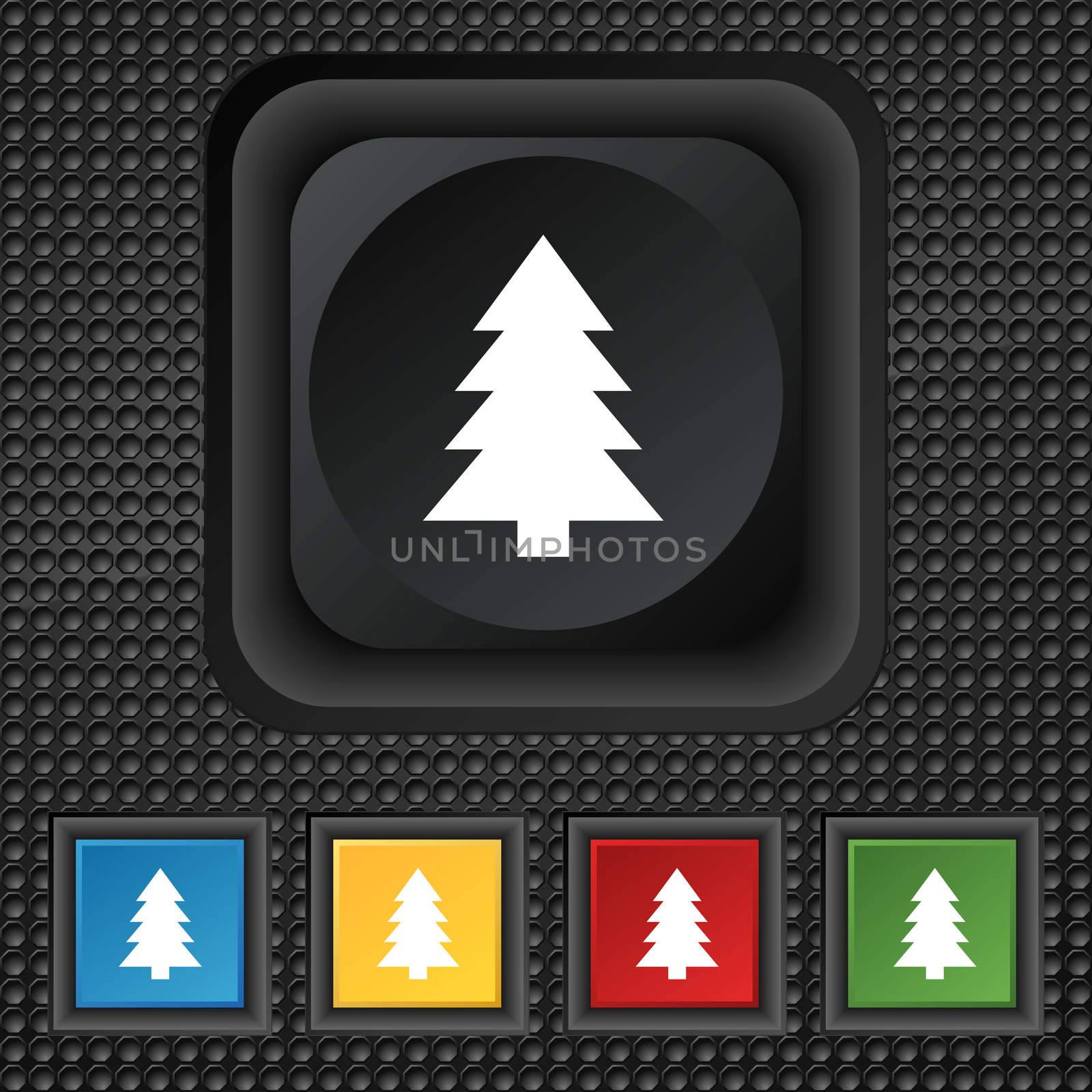 Christmas tree sign icon. Holidays button. Set of colored buttons. illustration