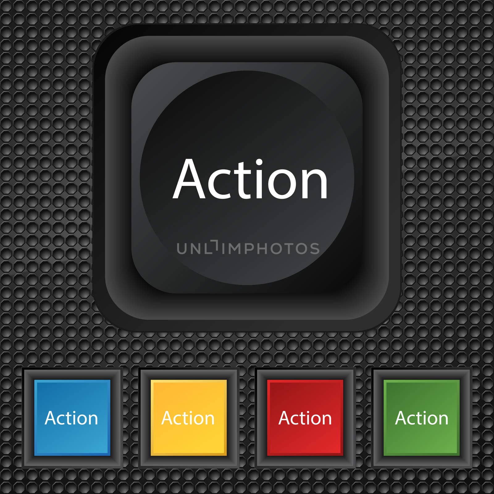 Action sign icon. Motivation button with arrow. Set of colored buttons. illustration