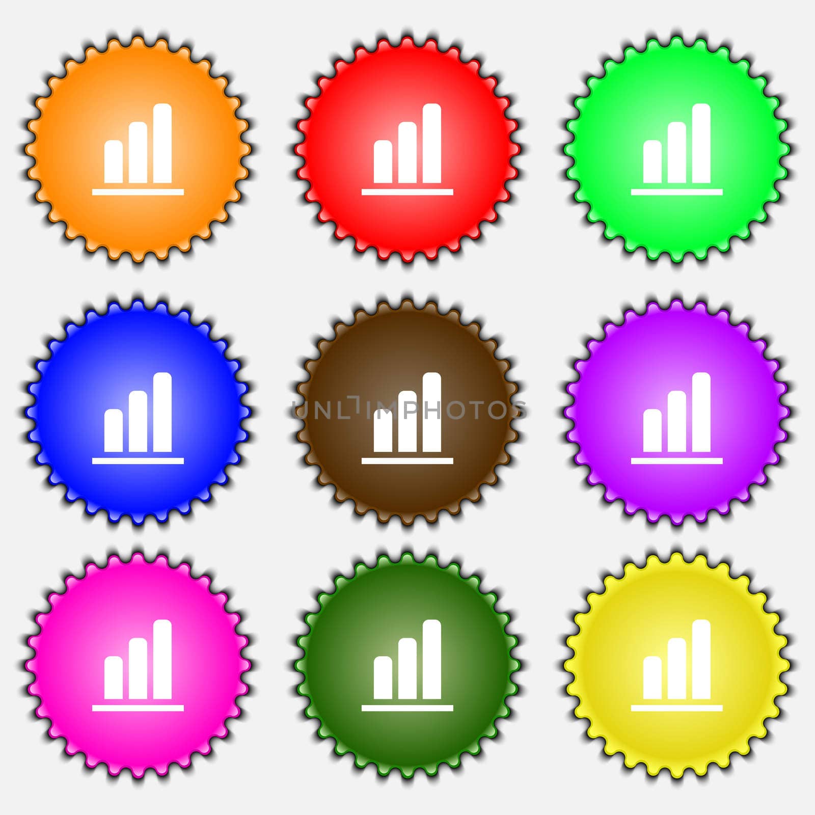 Growth and development concept. graph of Rate icon sign. A set of nine different colored labels.  by serhii_lohvyniuk