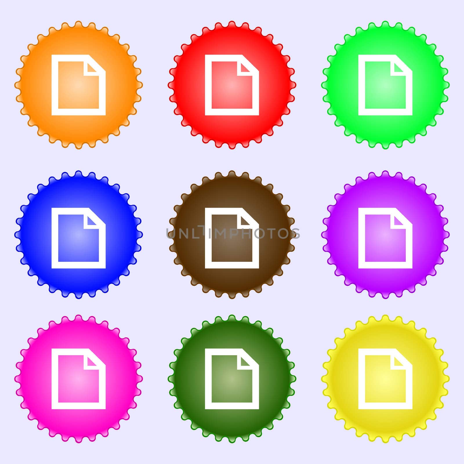 Edit document sign icon. content button. A set of nine different colored labels.  by serhii_lohvyniuk