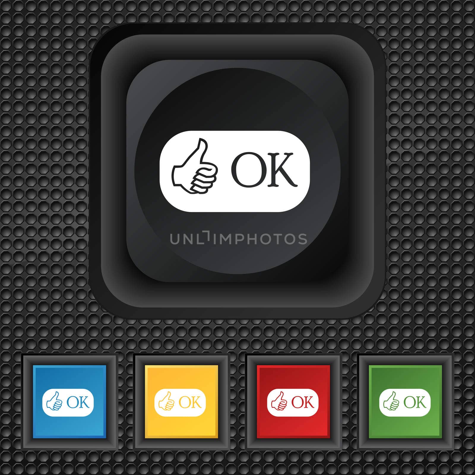 OK sign icon. Positive check symbol. Set of colored buttons.  by serhii_lohvyniuk