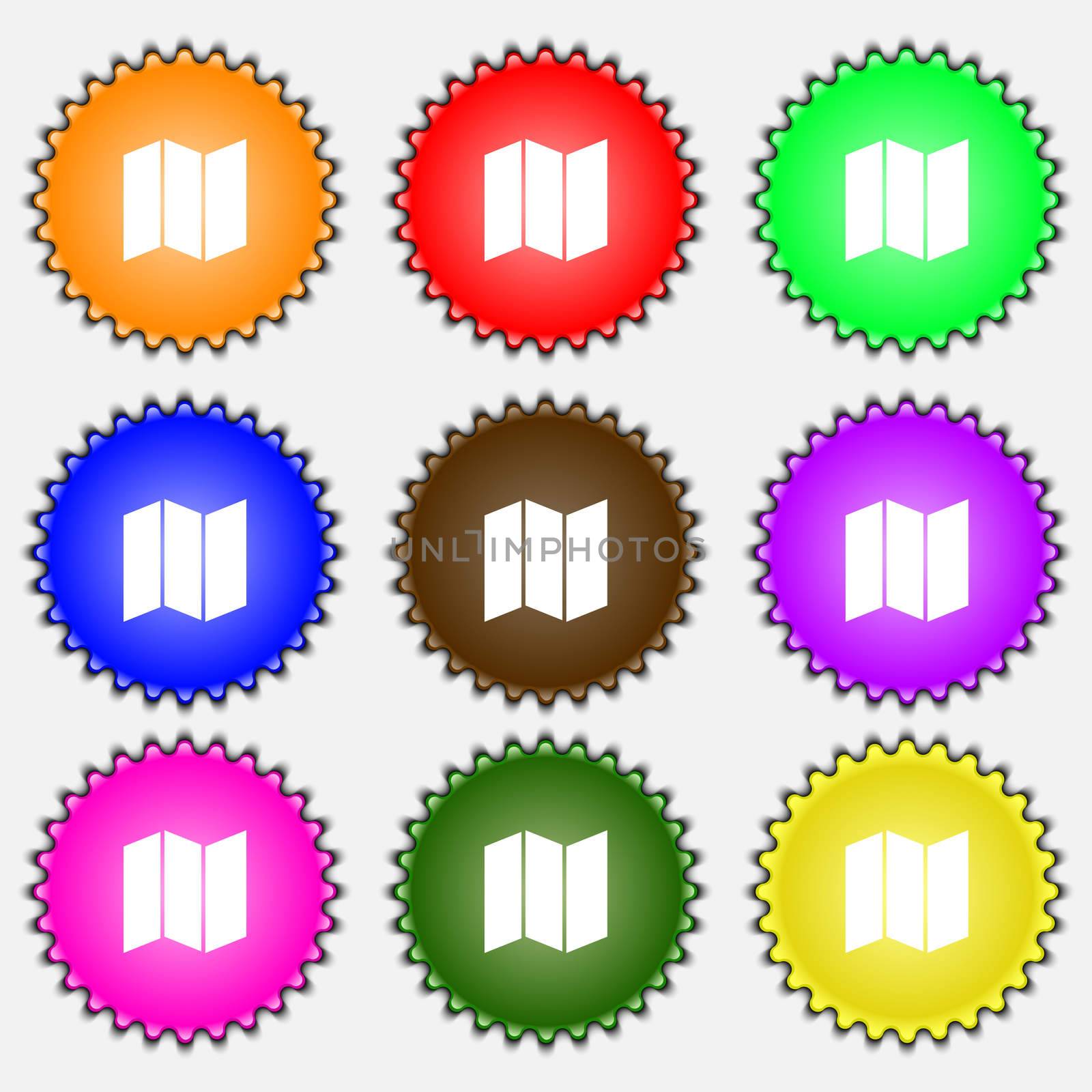 map icon sign. A set of nine different colored labels.  by serhii_lohvyniuk