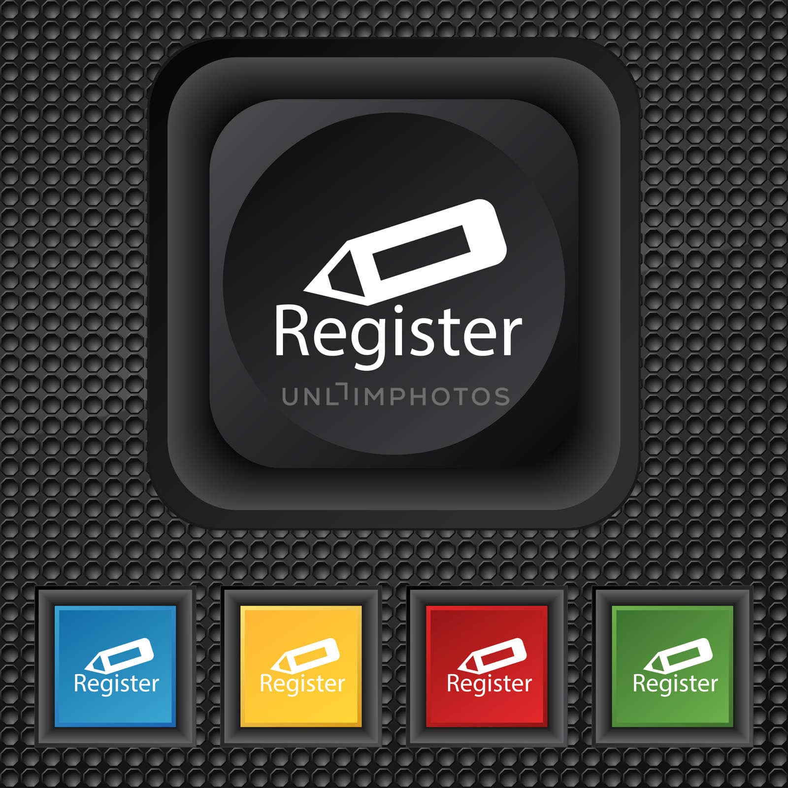 Register sign icon. Membership symbol. Website navigation. Set of colored buttons.  by serhii_lohvyniuk