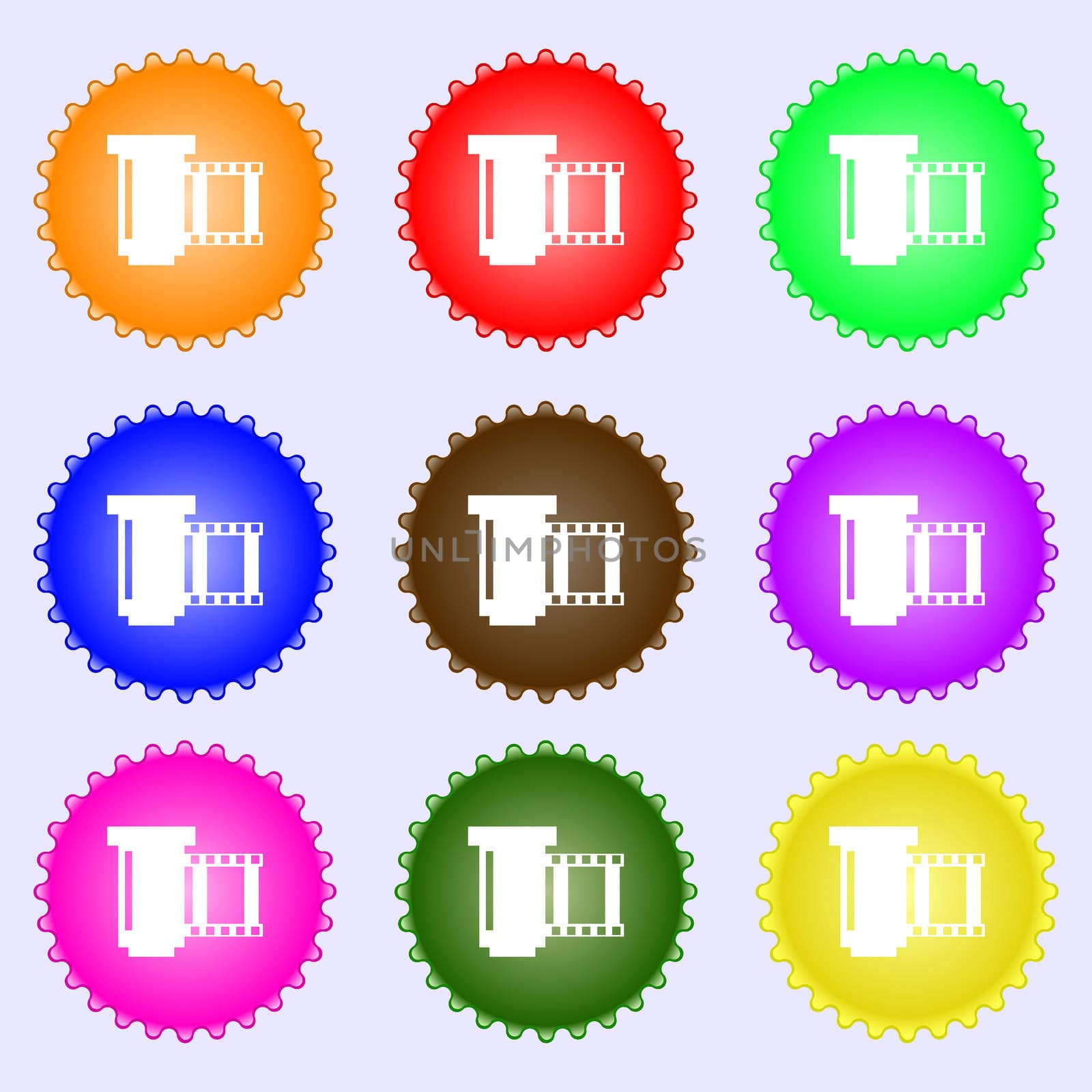negative films icon symbol. A set of nine different colored labels.  by serhii_lohvyniuk