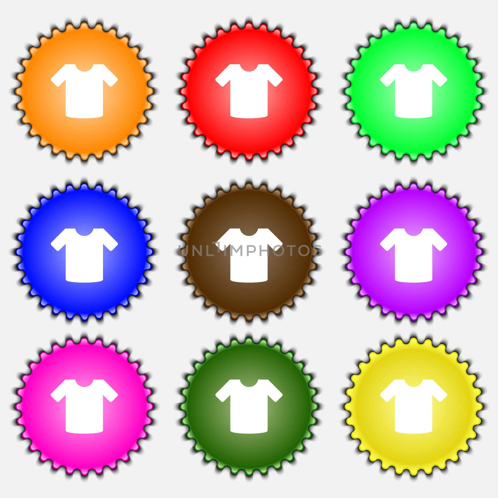 T-shirt, Clothes icon sign. A set of nine different colored labels. illustration 