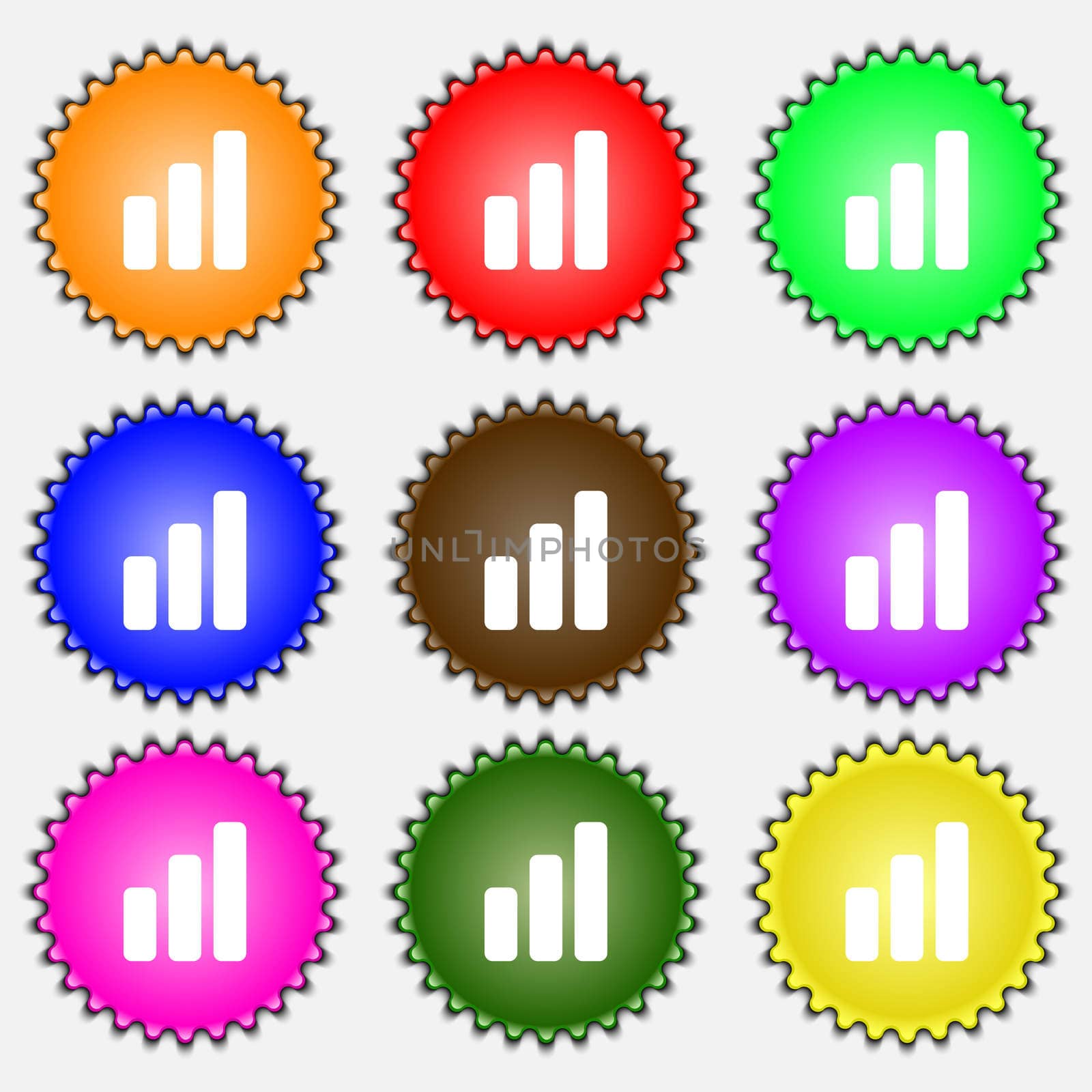 Growth and development concept. graph of Rate icon sign. A set of nine different colored labels.  by serhii_lohvyniuk