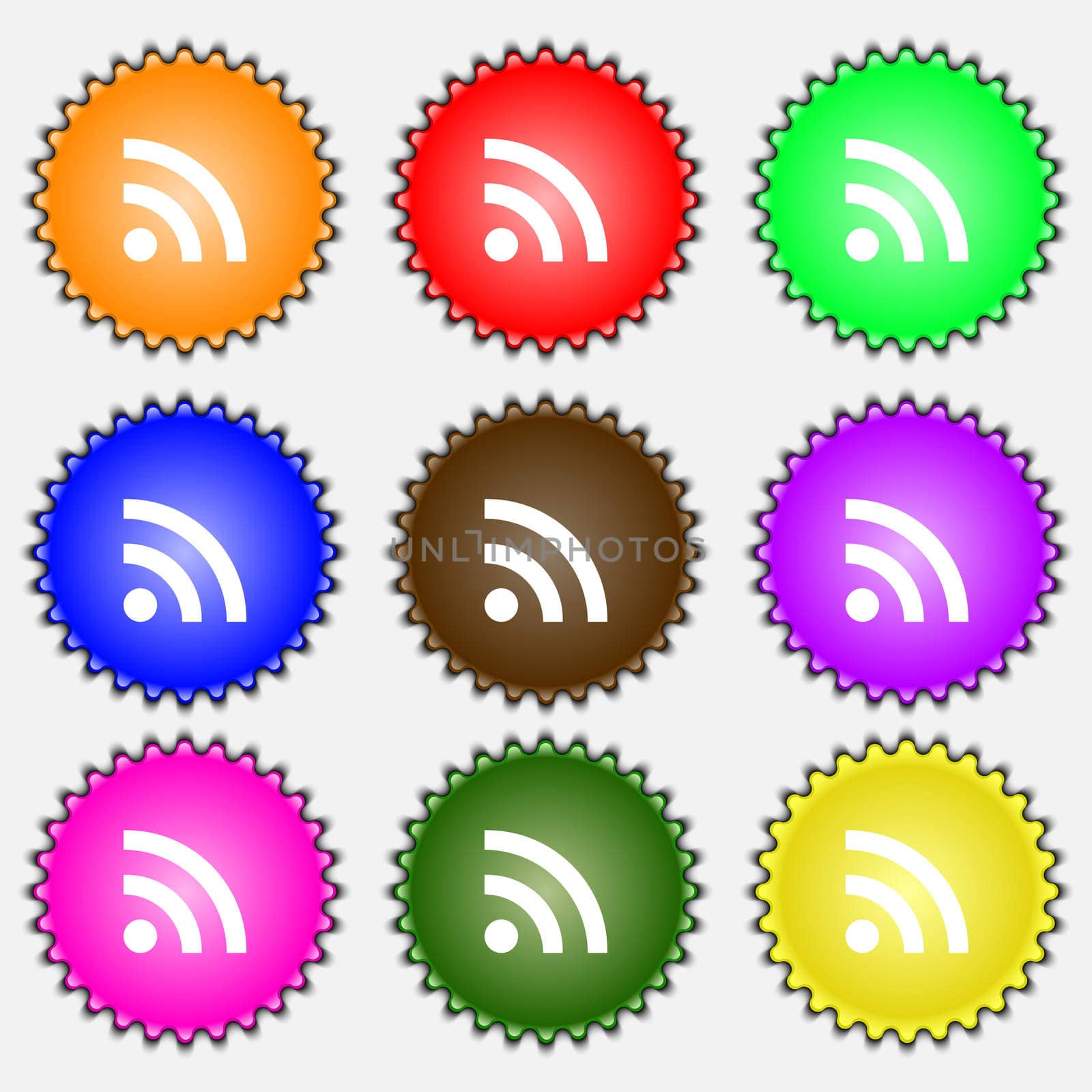 Wifi, Wi-fi, Wireless Network icon sign. A set of nine different colored labels. illustration 