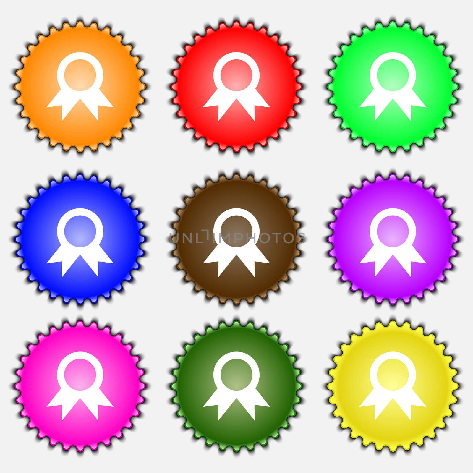 Award, Prize for winner icon sign. A set of nine different colored labels.  by serhii_lohvyniuk