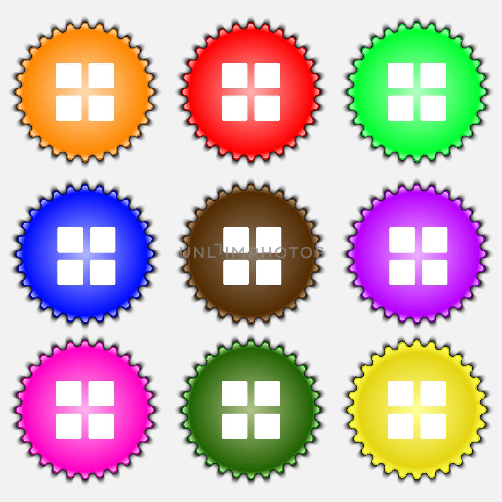 List menu, Content view options icon sign. A set of nine different colored labels.  by serhii_lohvyniuk
