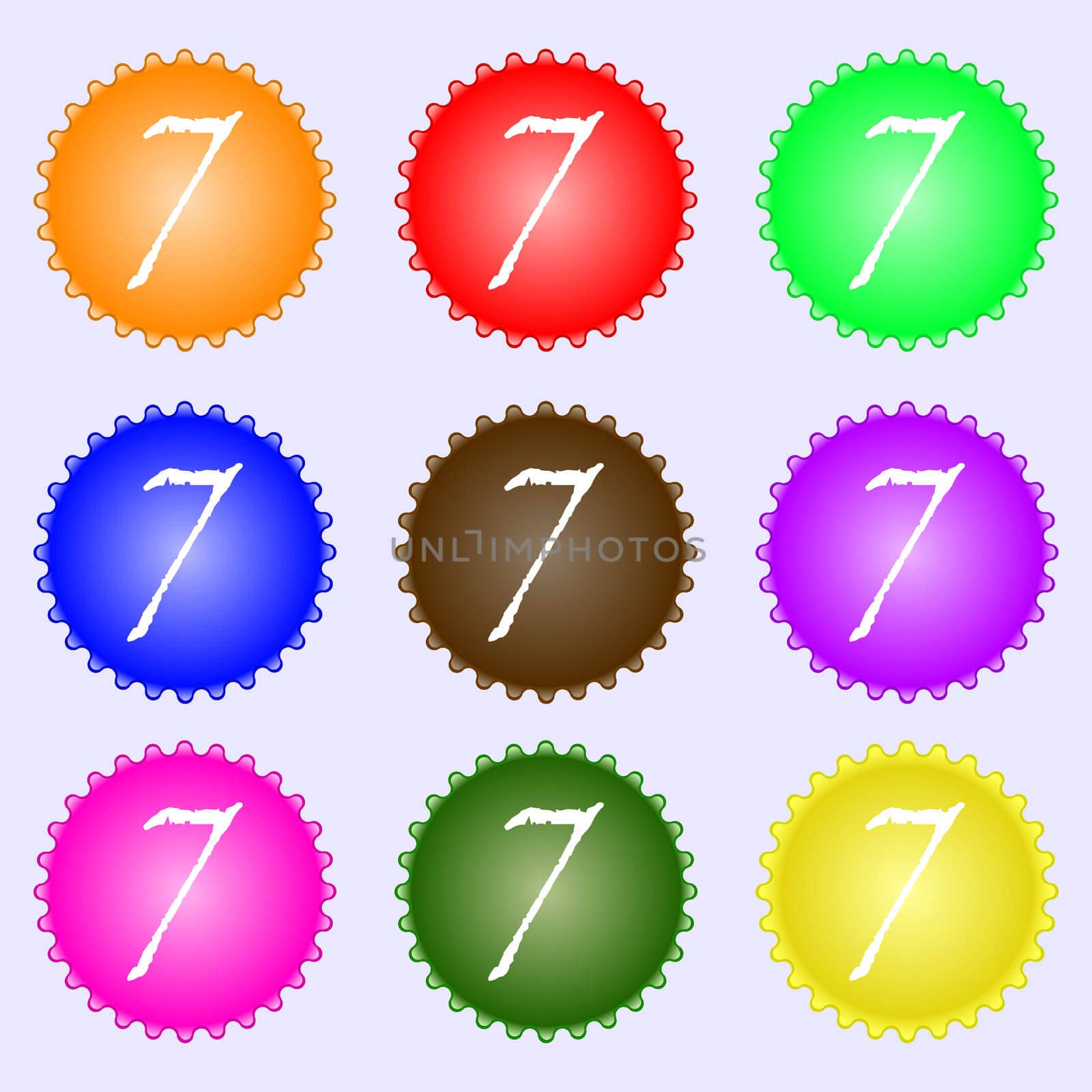 number seven icon sign. A set of nine different colored labels.  by serhii_lohvyniuk