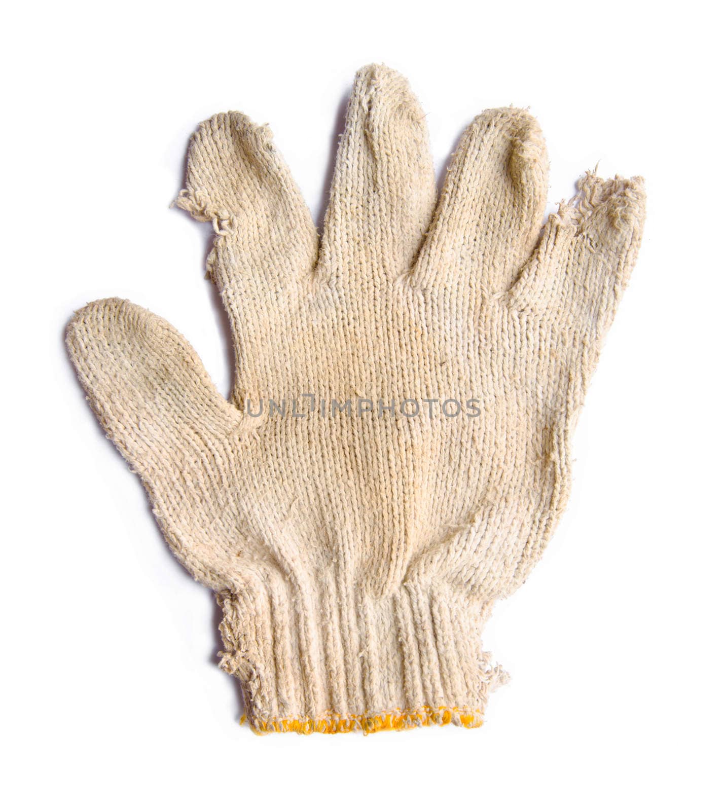 lack gloves fabric garbage isolated on white background