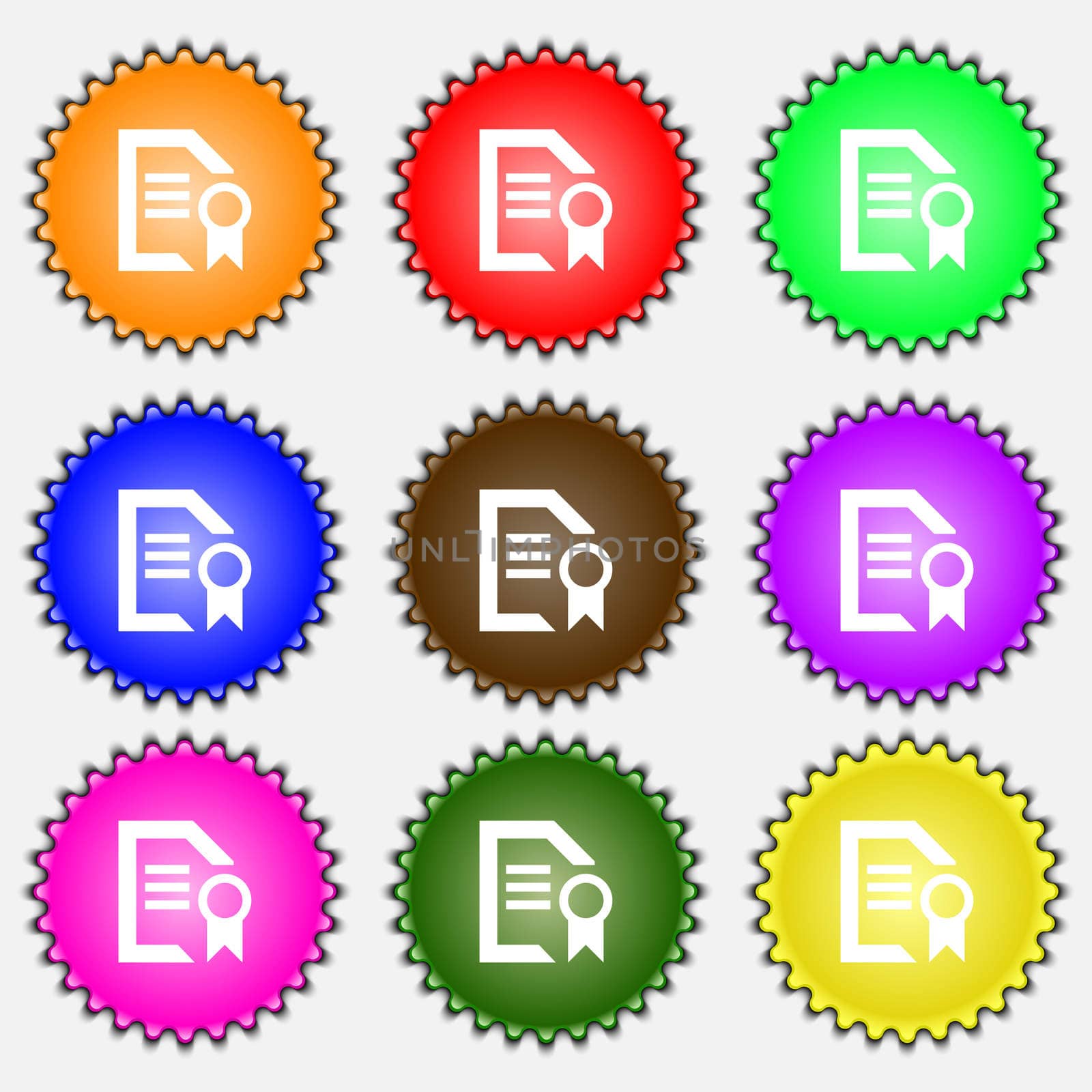 Award File document icon sign. A set of nine different colored labels.  by serhii_lohvyniuk