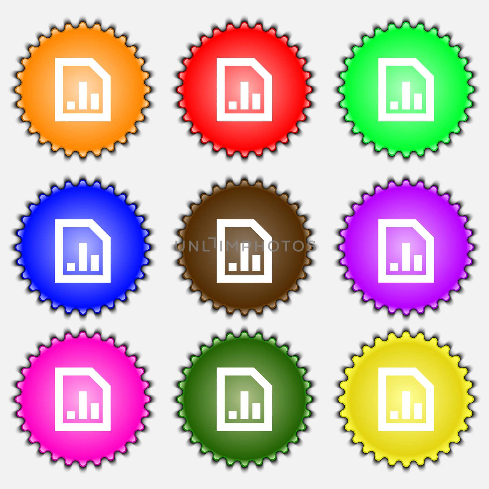 Growth and development concept. graph of Rate icon sign. A set of nine different colored labels. illustration 