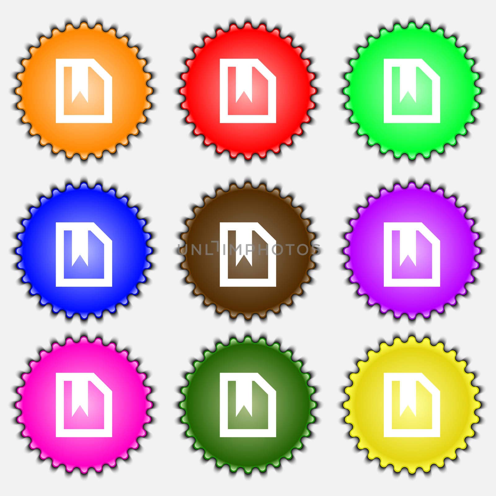 bookmark icon sign. A set of nine different colored labels. illustration 