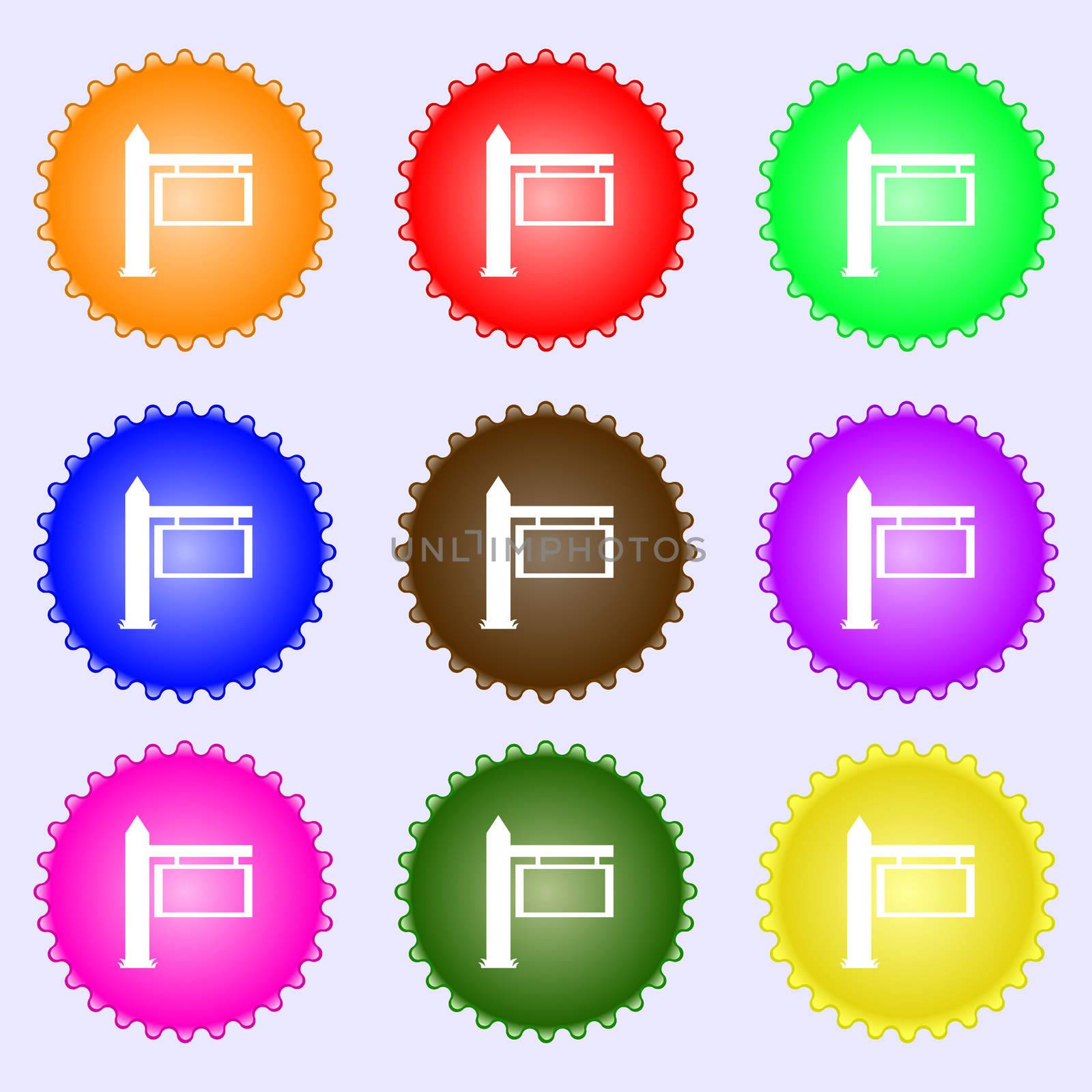 Information Road Sign icon sign. A set of nine different colored labels. illustration