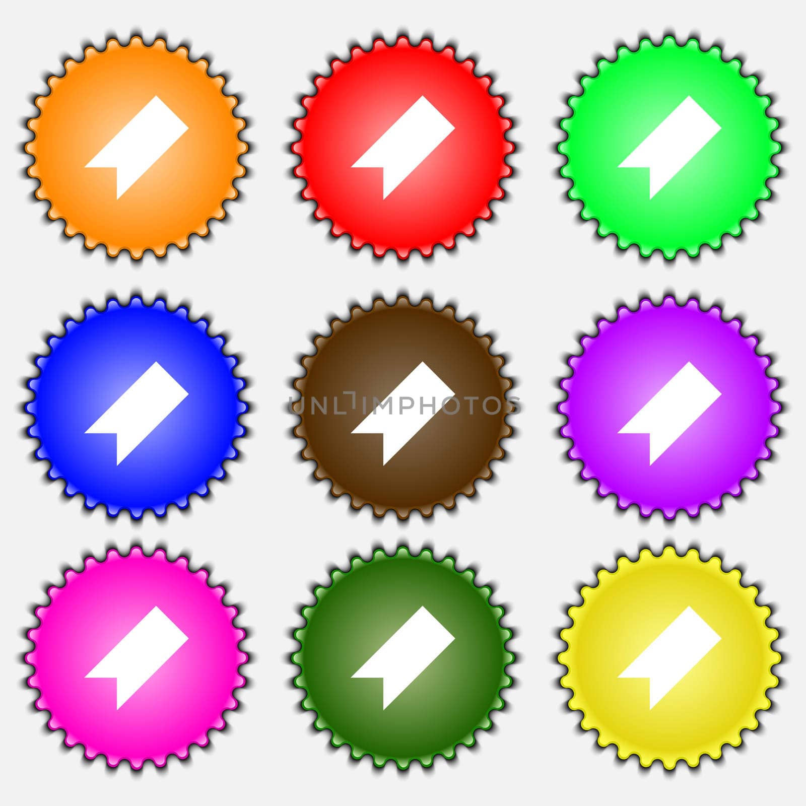 bookmark icon sign. A set of nine different colored labels.  by serhii_lohvyniuk