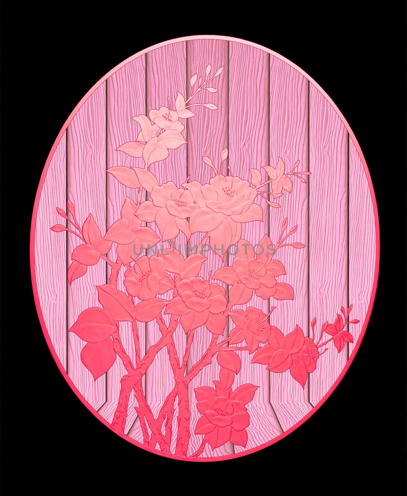 Pattern of Red flower on wood with black background by Gamjai