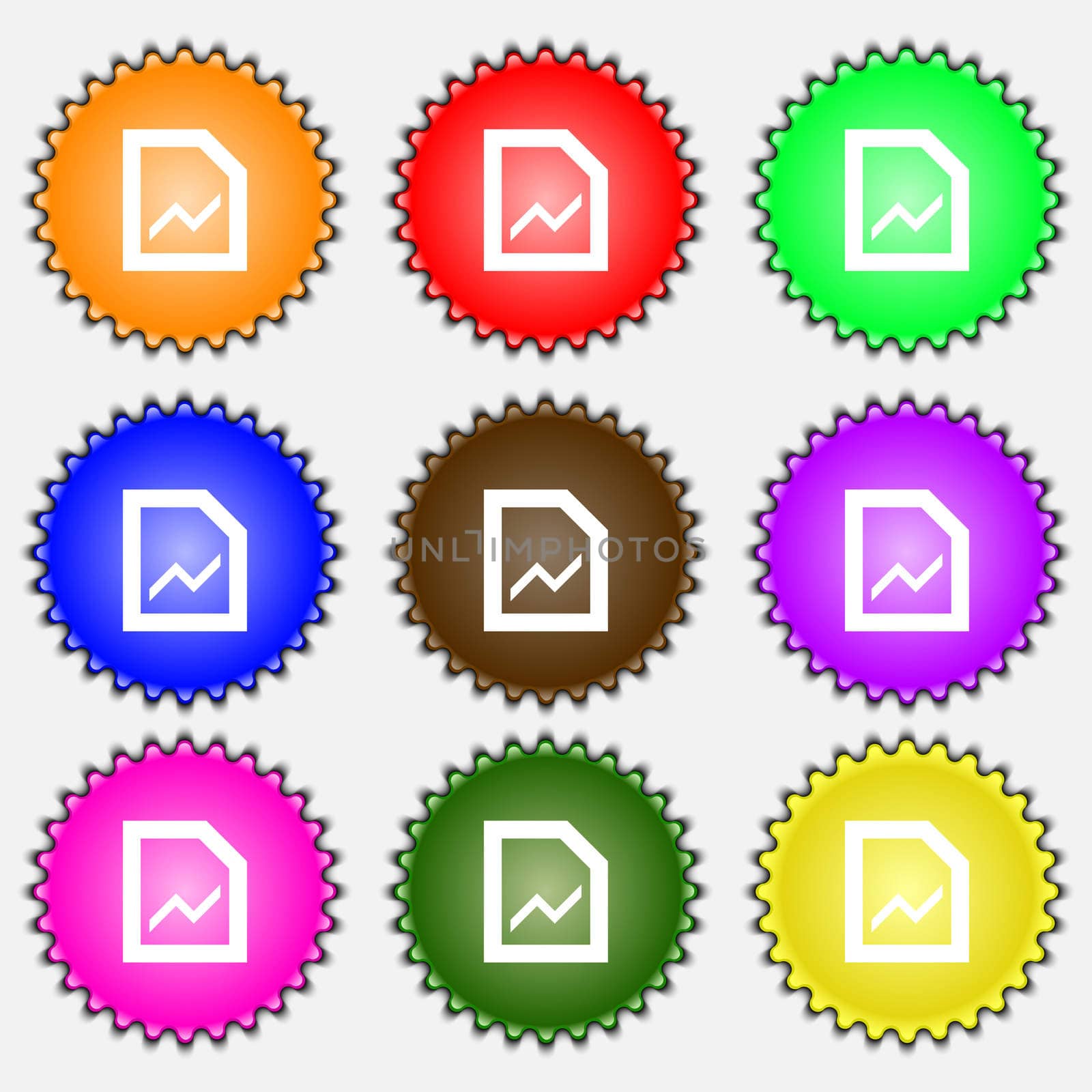 Growth and development concept. graph of Rate icon sign. A set of nine different colored labels. illustration 