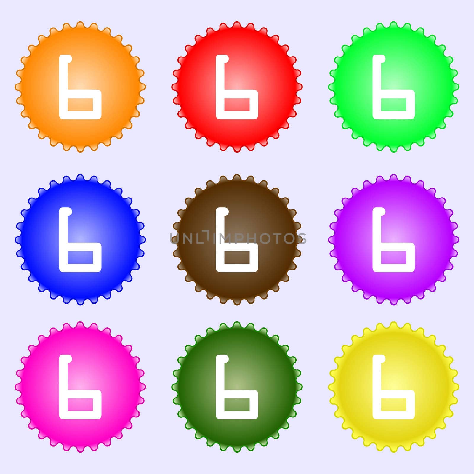 number six icon sign. A set of nine different colored labels.  by serhii_lohvyniuk