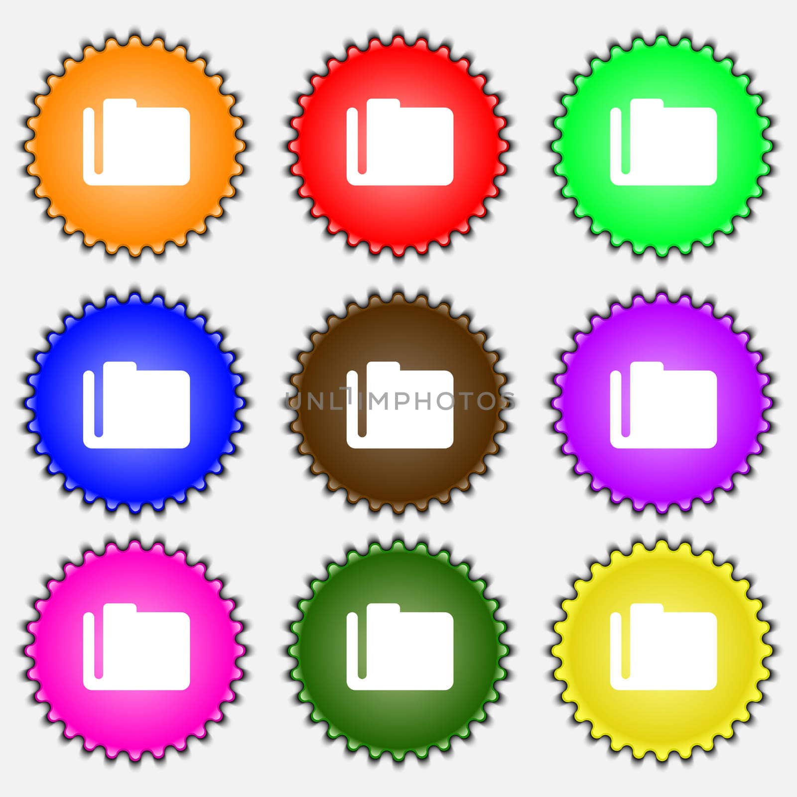 Document folder icon sign. A set of nine different colored labels. illustration