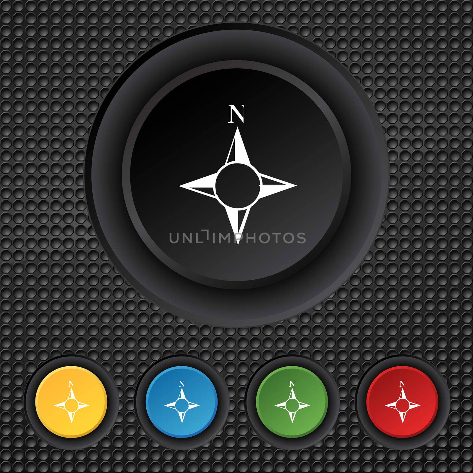 Compass sign icon. Windrose navigation symbol. Set colourful buttons.  by serhii_lohvyniuk