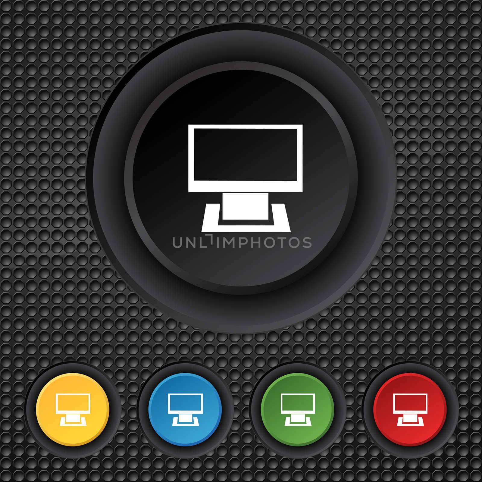 Computer widescreen monitor sign icon. Set colourful buttons. Modern UI website navigation. by serhii_lohvyniuk