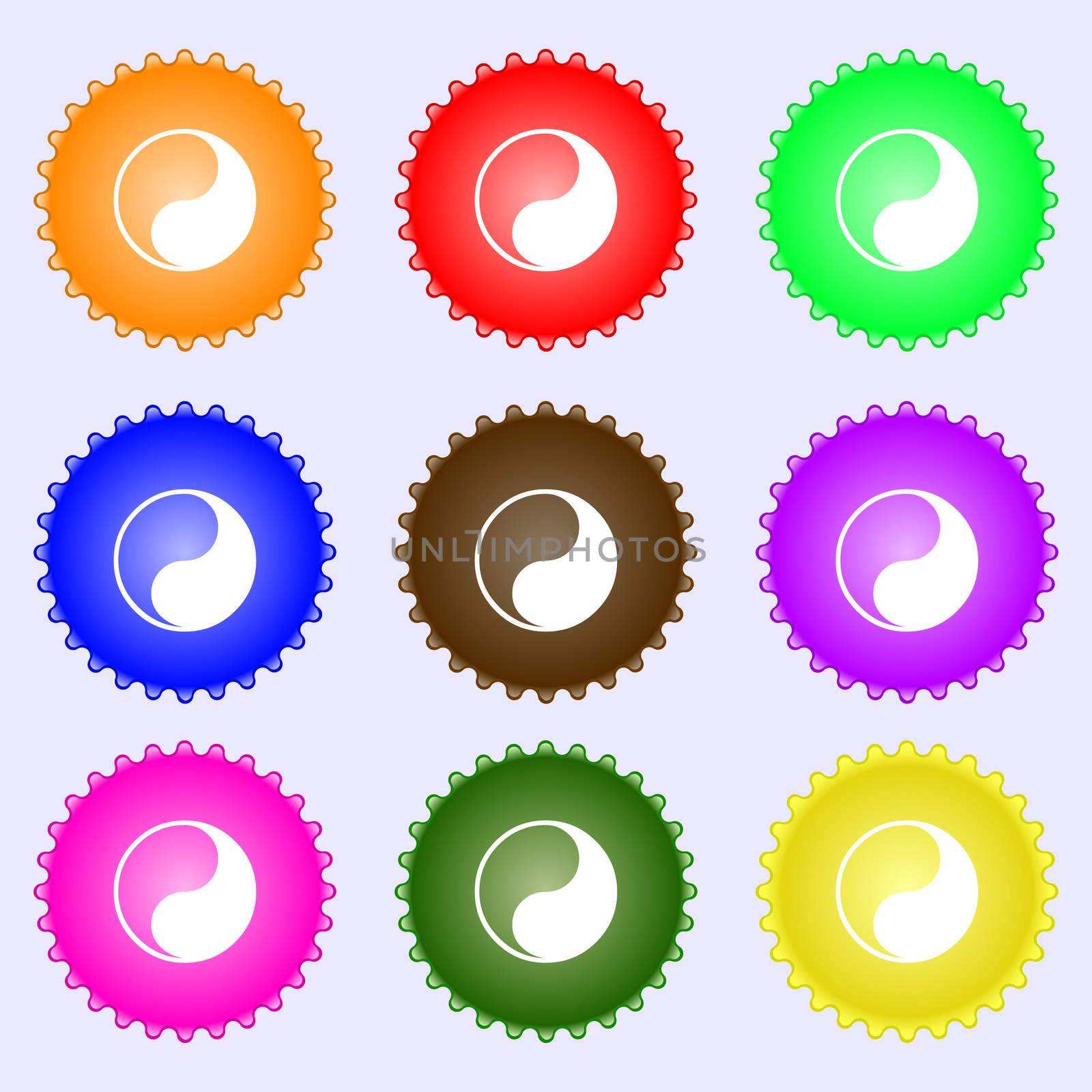 Yin Yang icon sign. A set of nine different colored labels.  by serhii_lohvyniuk