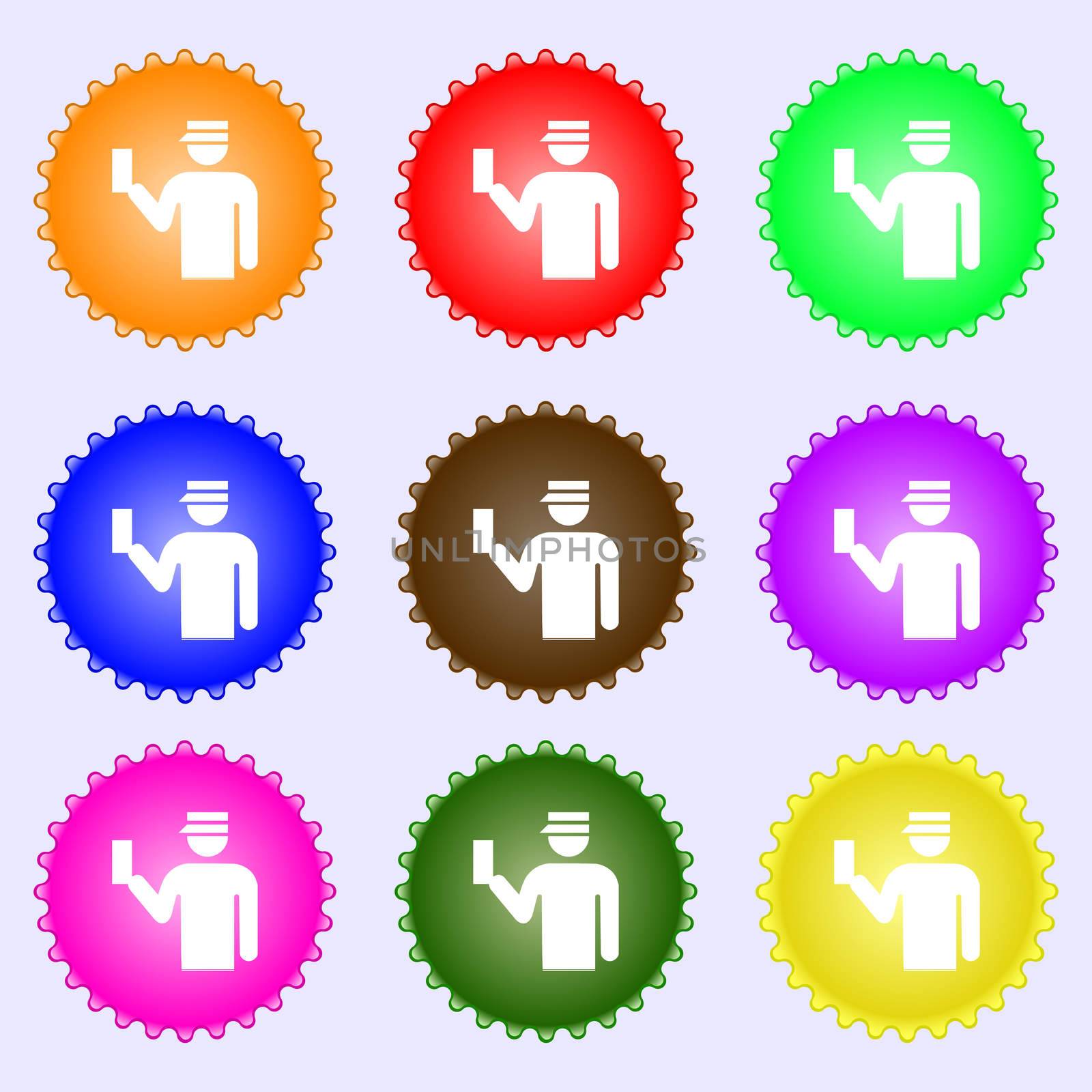 Inspector icon sign. A set of nine different colored labels. illustration