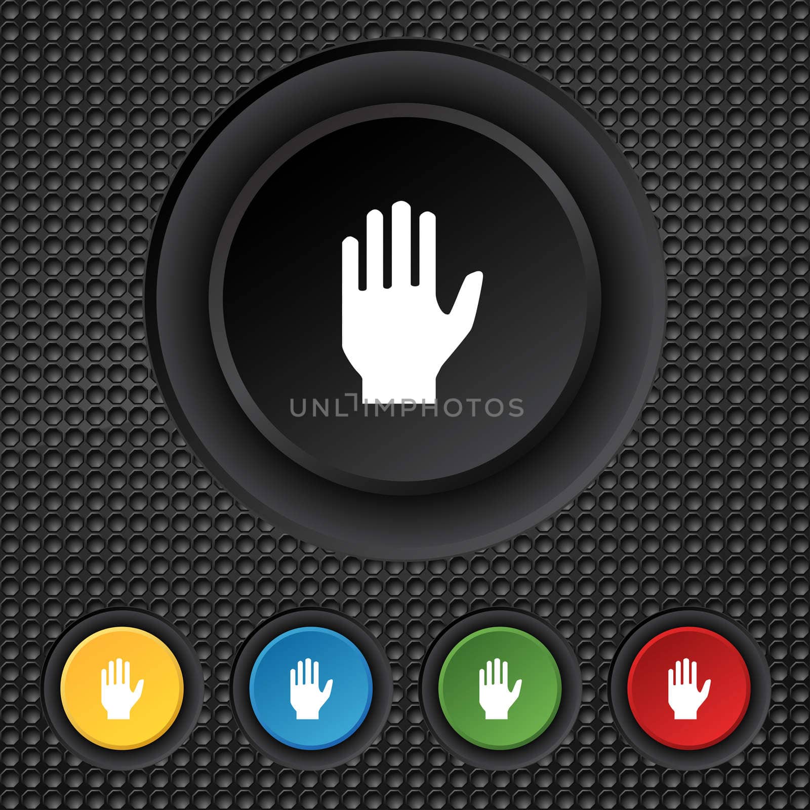 Hand print sign icon. Stop symbol. Set colour buttons.  by serhii_lohvyniuk
