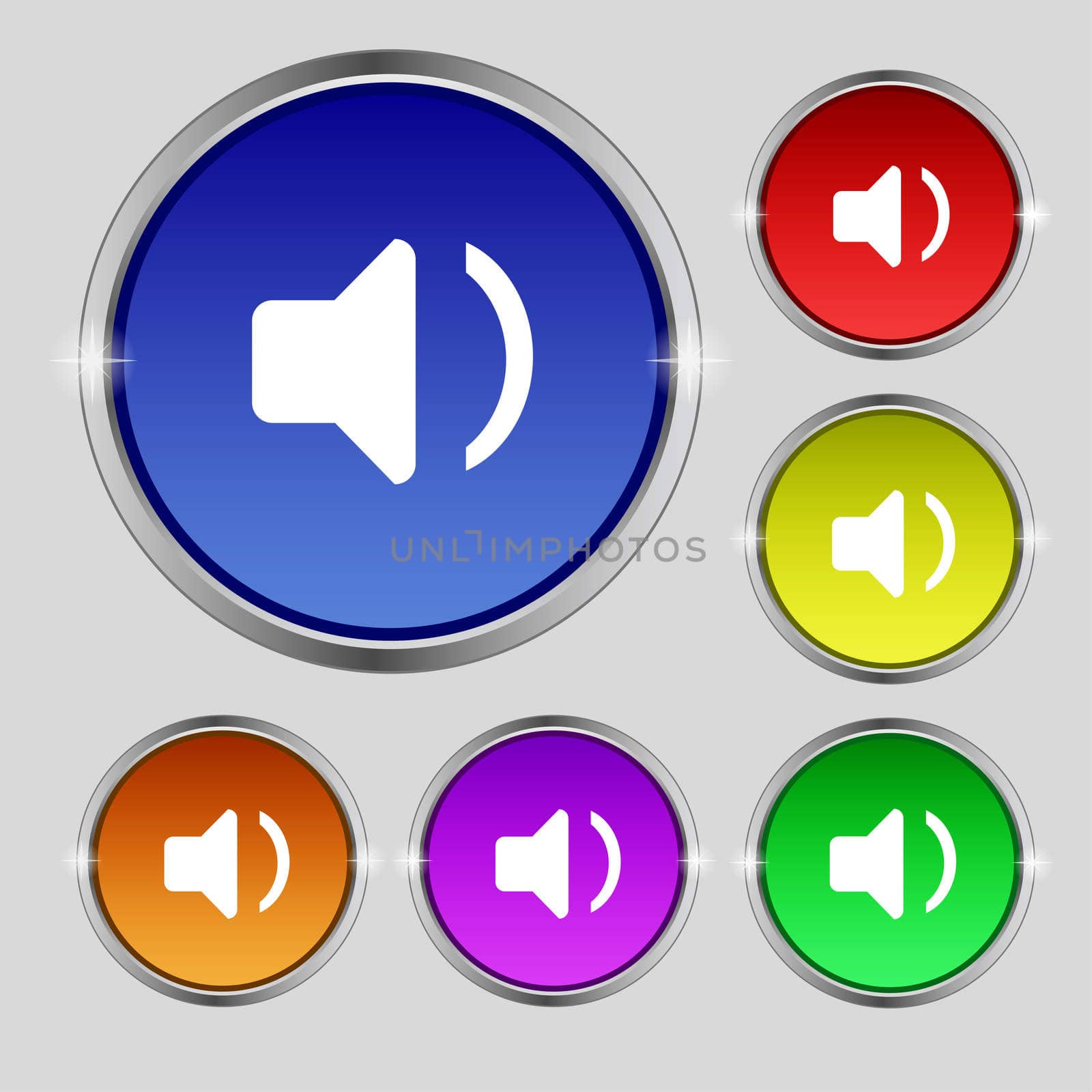Speaker volume, Sound icon sign. Round symbol on bright colourful buttons.  by serhii_lohvyniuk