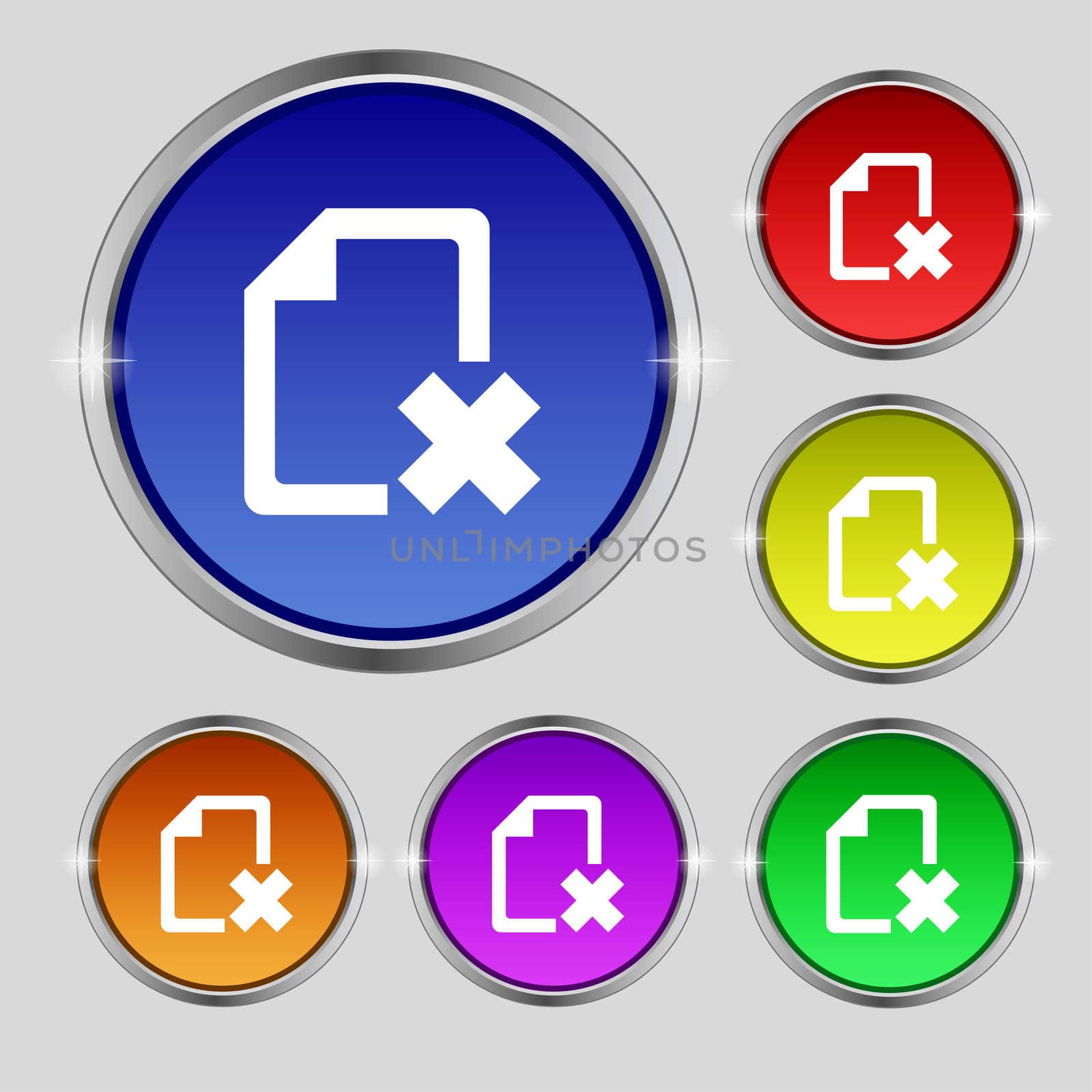 delete File document icon sign. Round symbol on bright colourful buttons. illustration